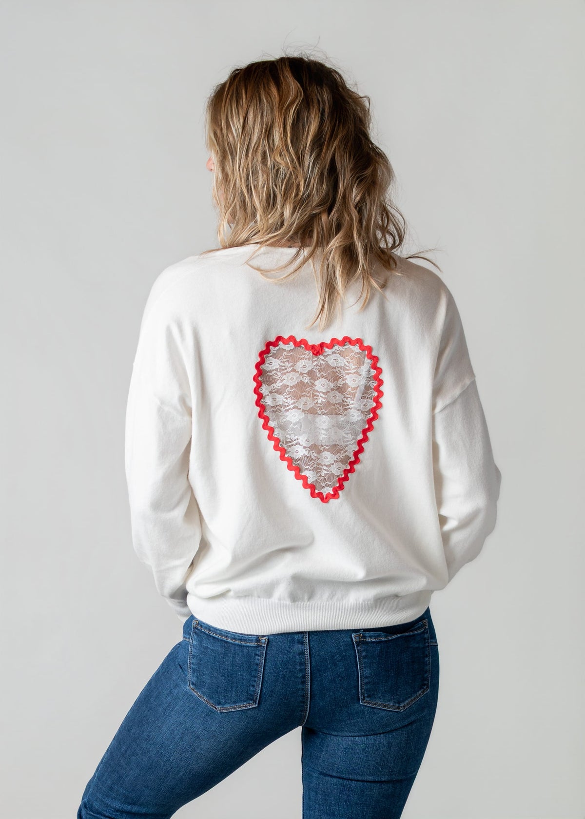 Pull fin écru cœur dentelle la Boutique de Lydie