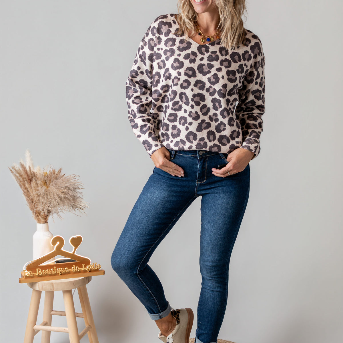 Pull Fin Léopard Pailleté Lurex