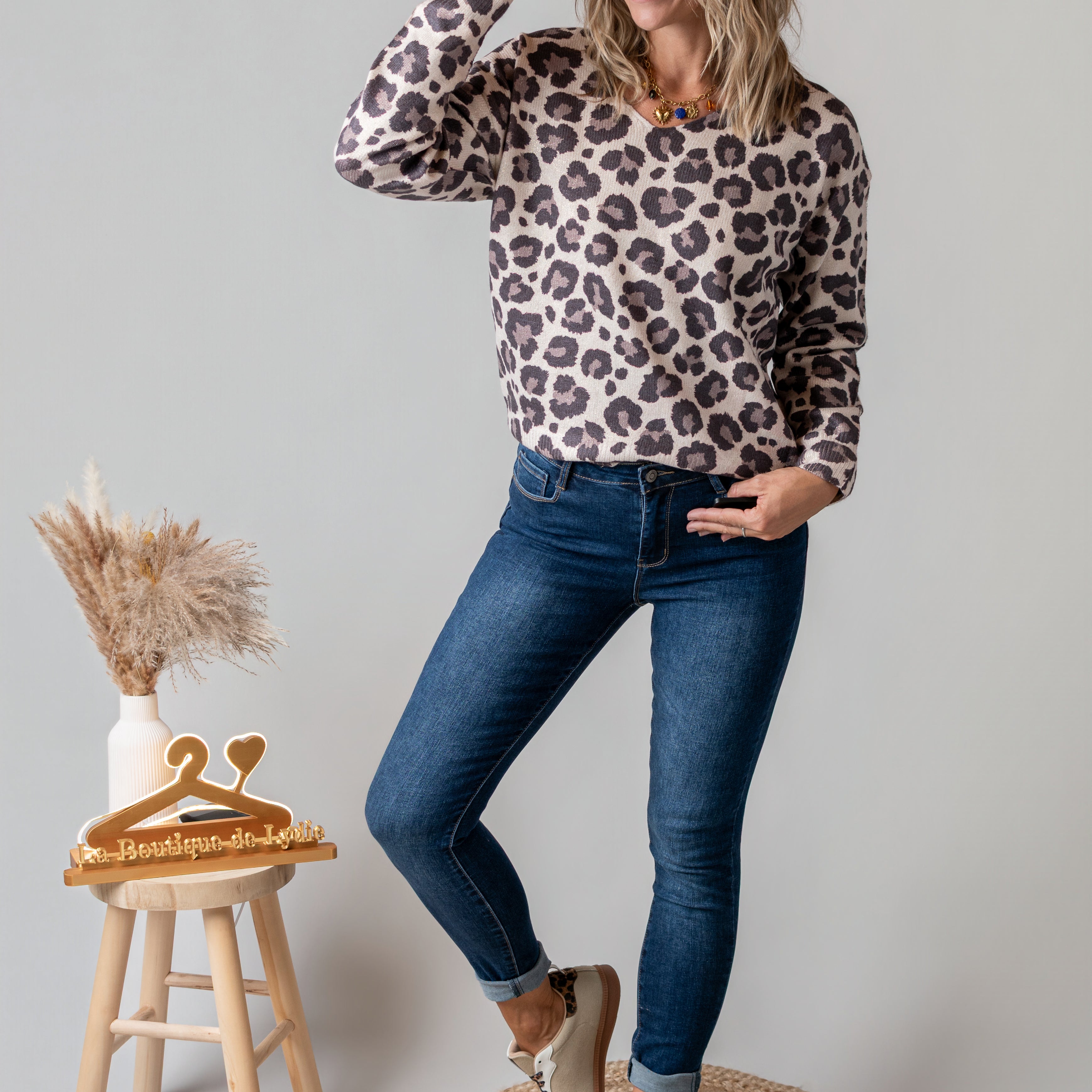 Pull Fin Léopard Pailleté Lurex la boutique de lydie