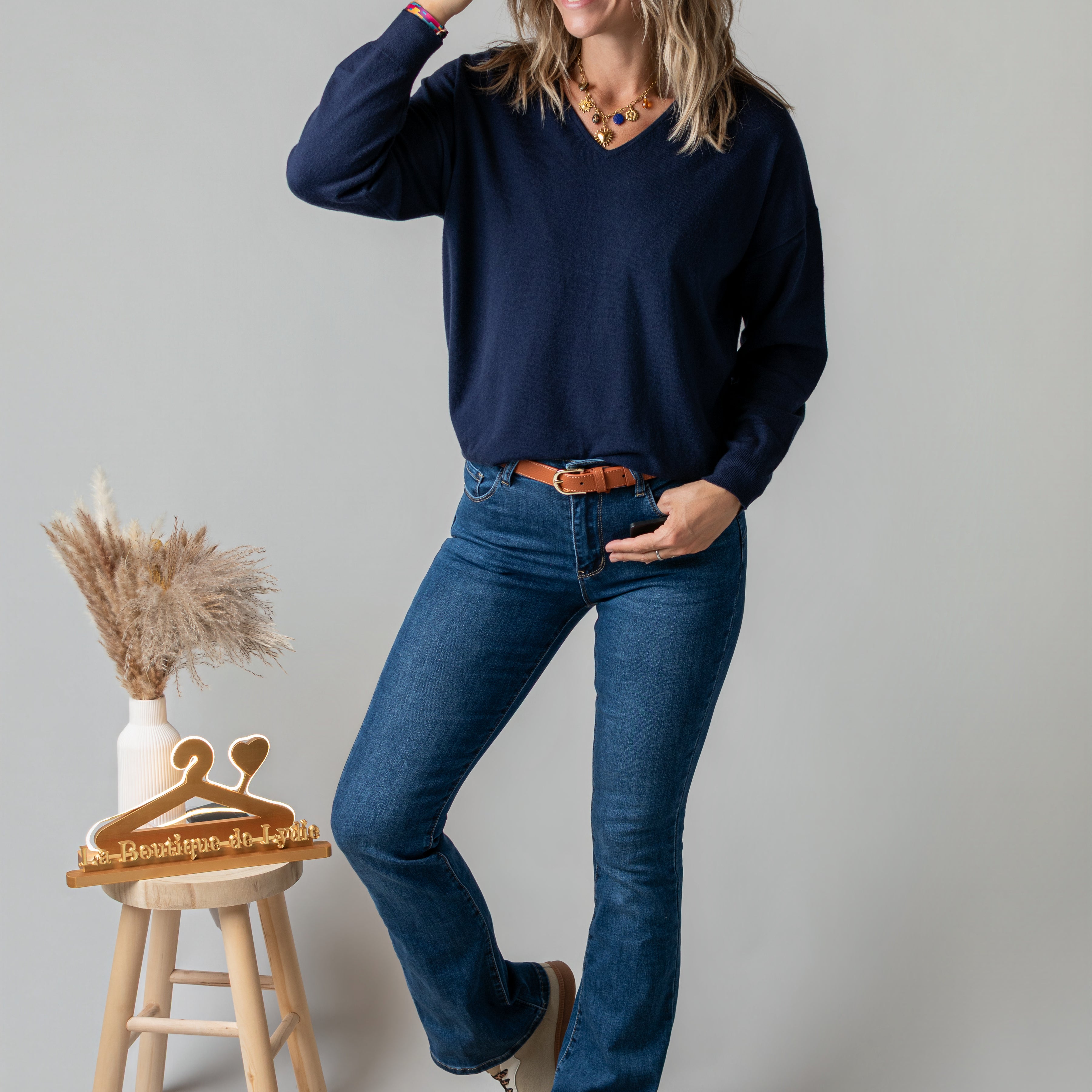 Pull fin marine cœur dentelle