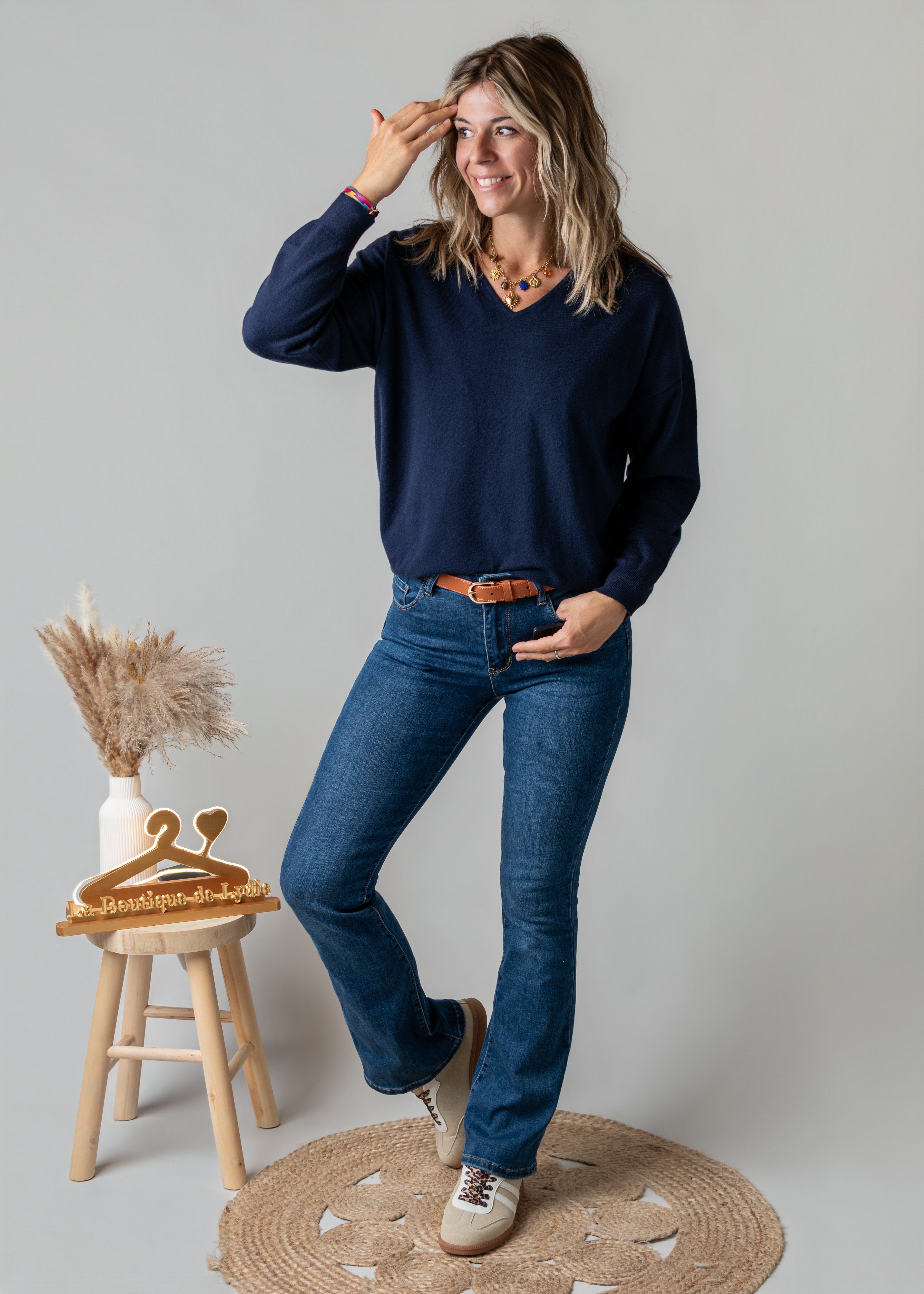 Pull fin marine cœur dentelle