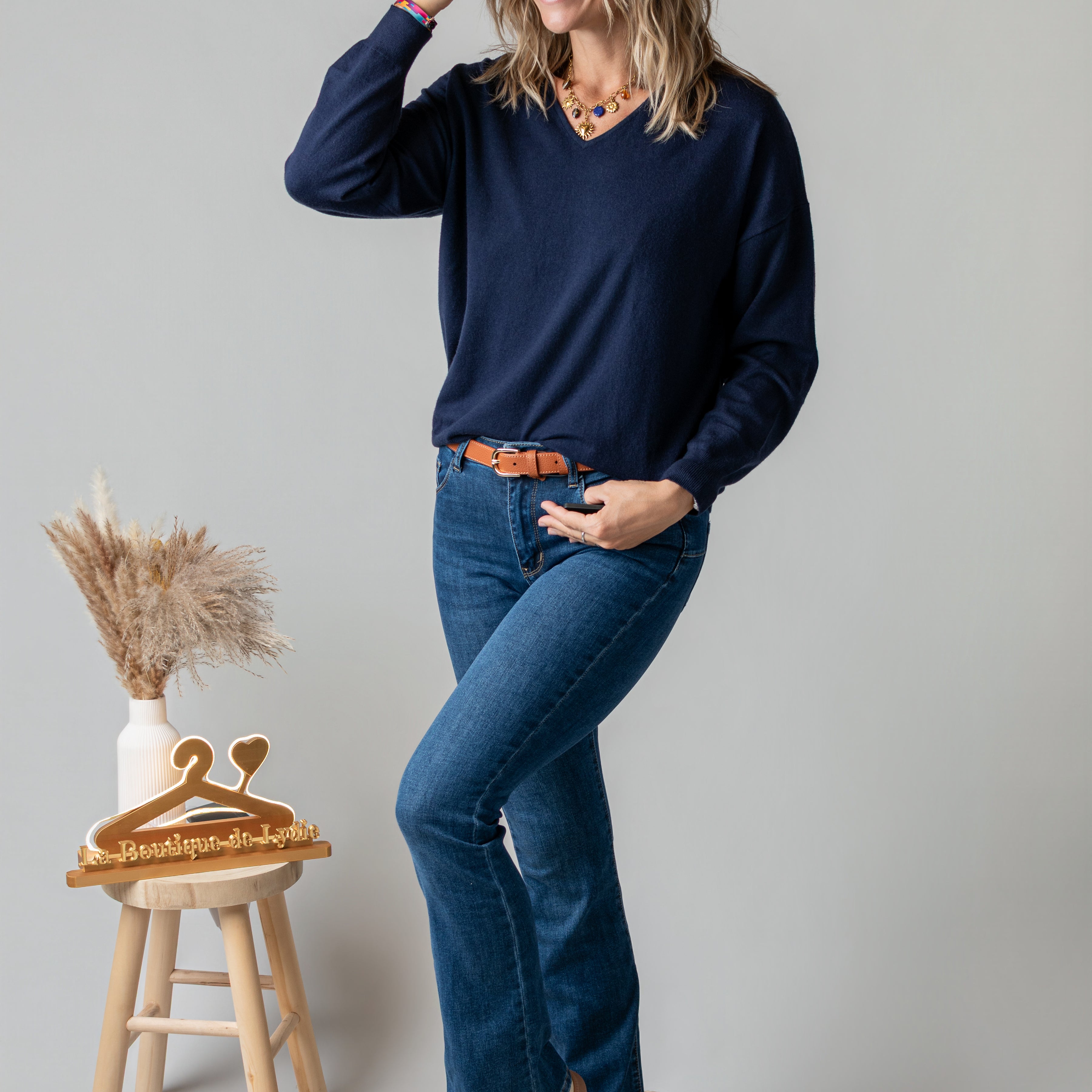 Pull fin marine cœur dentelle