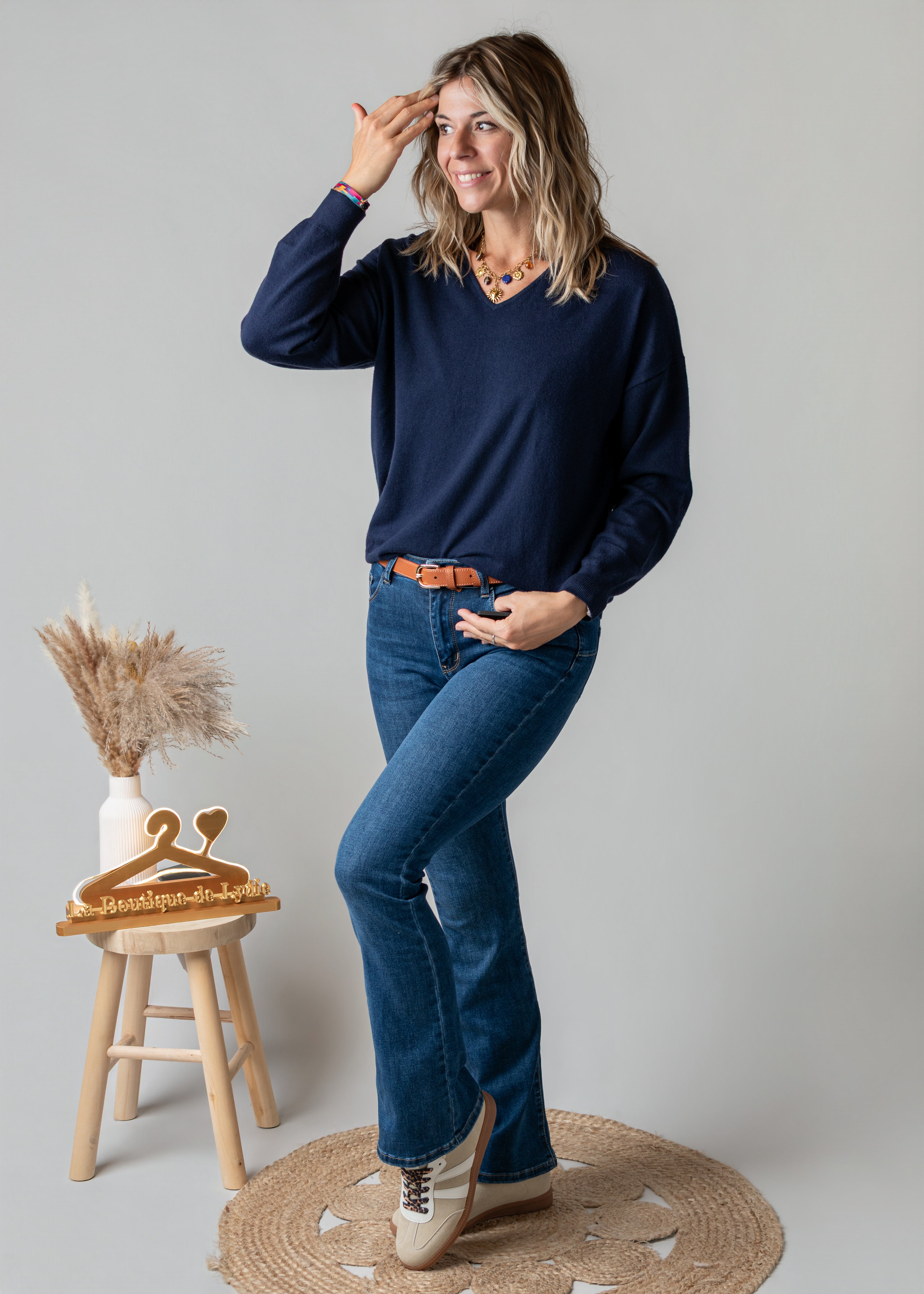 Pull fin marine cœur dentelle