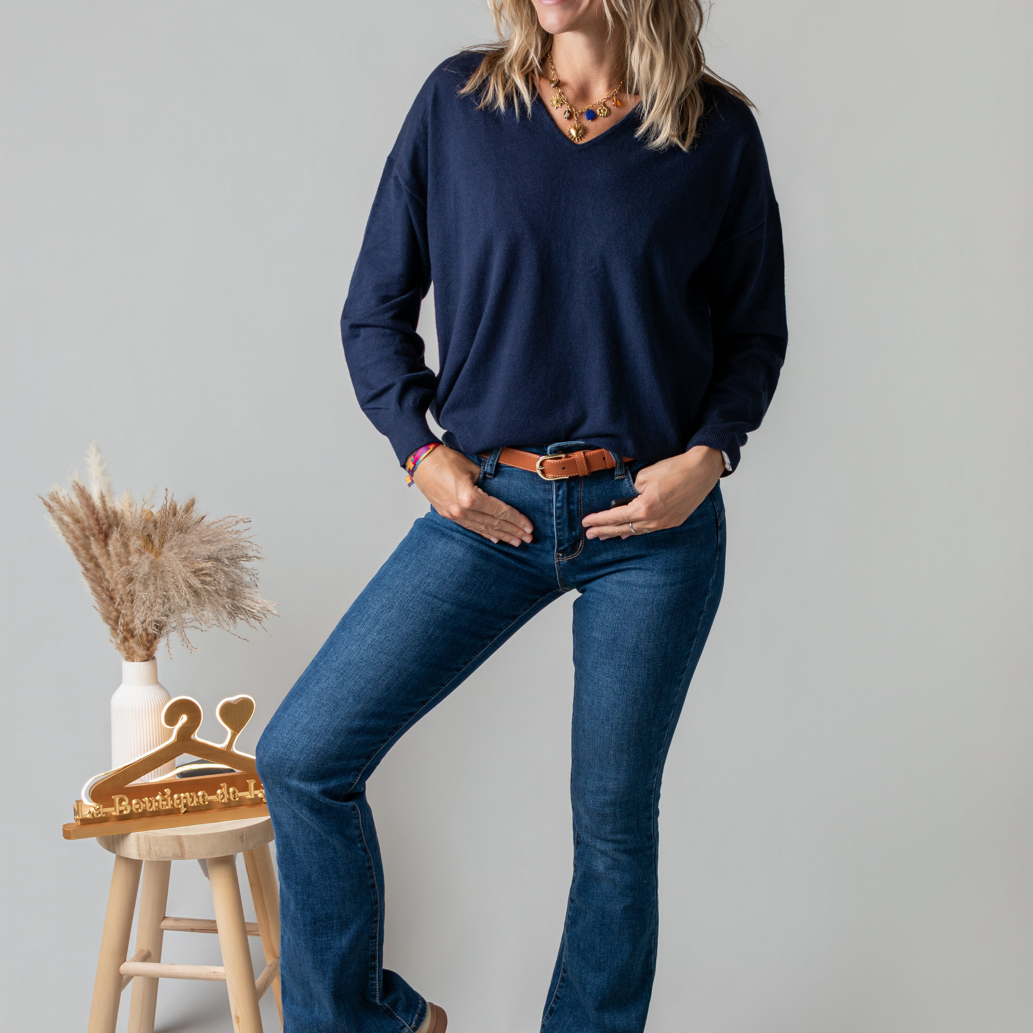 Pull fin marine cœur dentelle