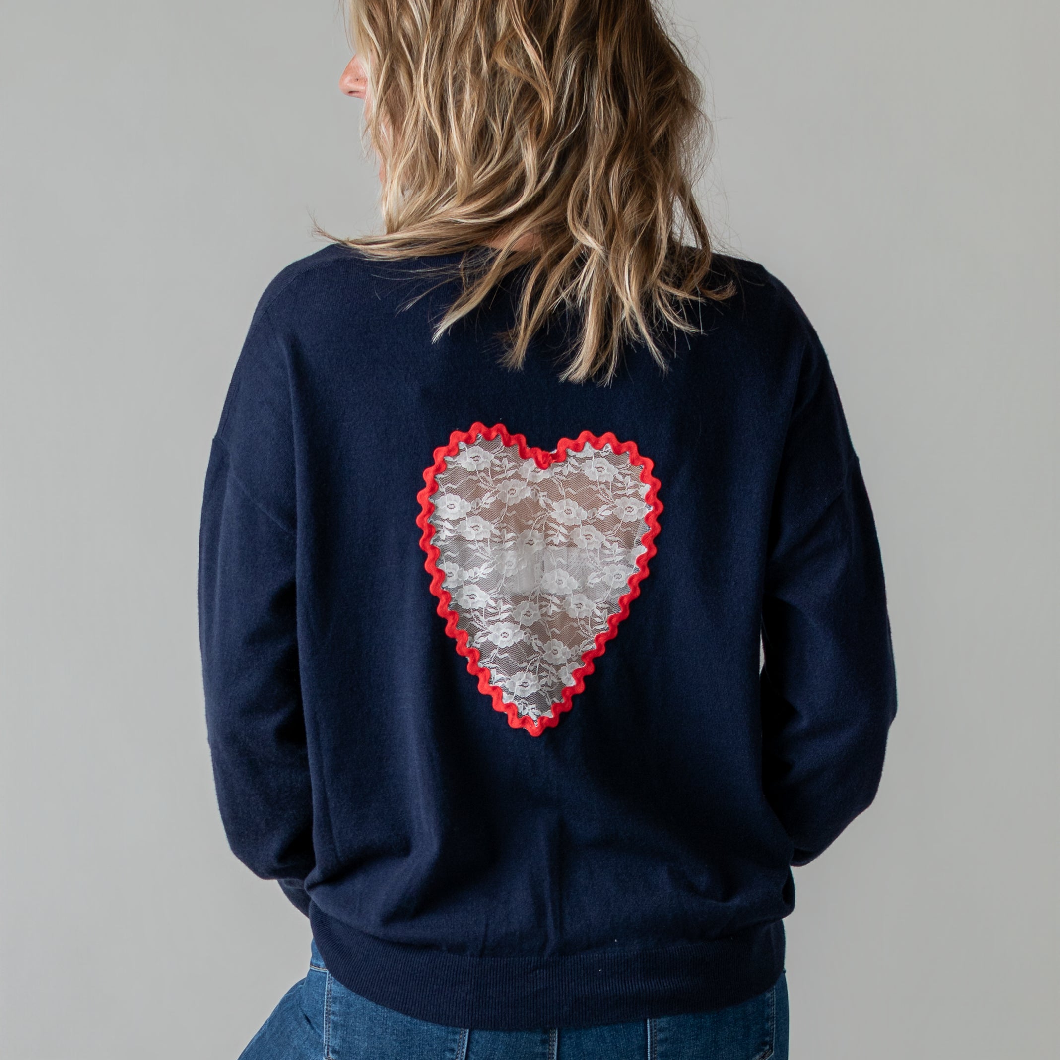 Pull fin marine cœur dentelle LA BOUTIQUE DE LYDIE