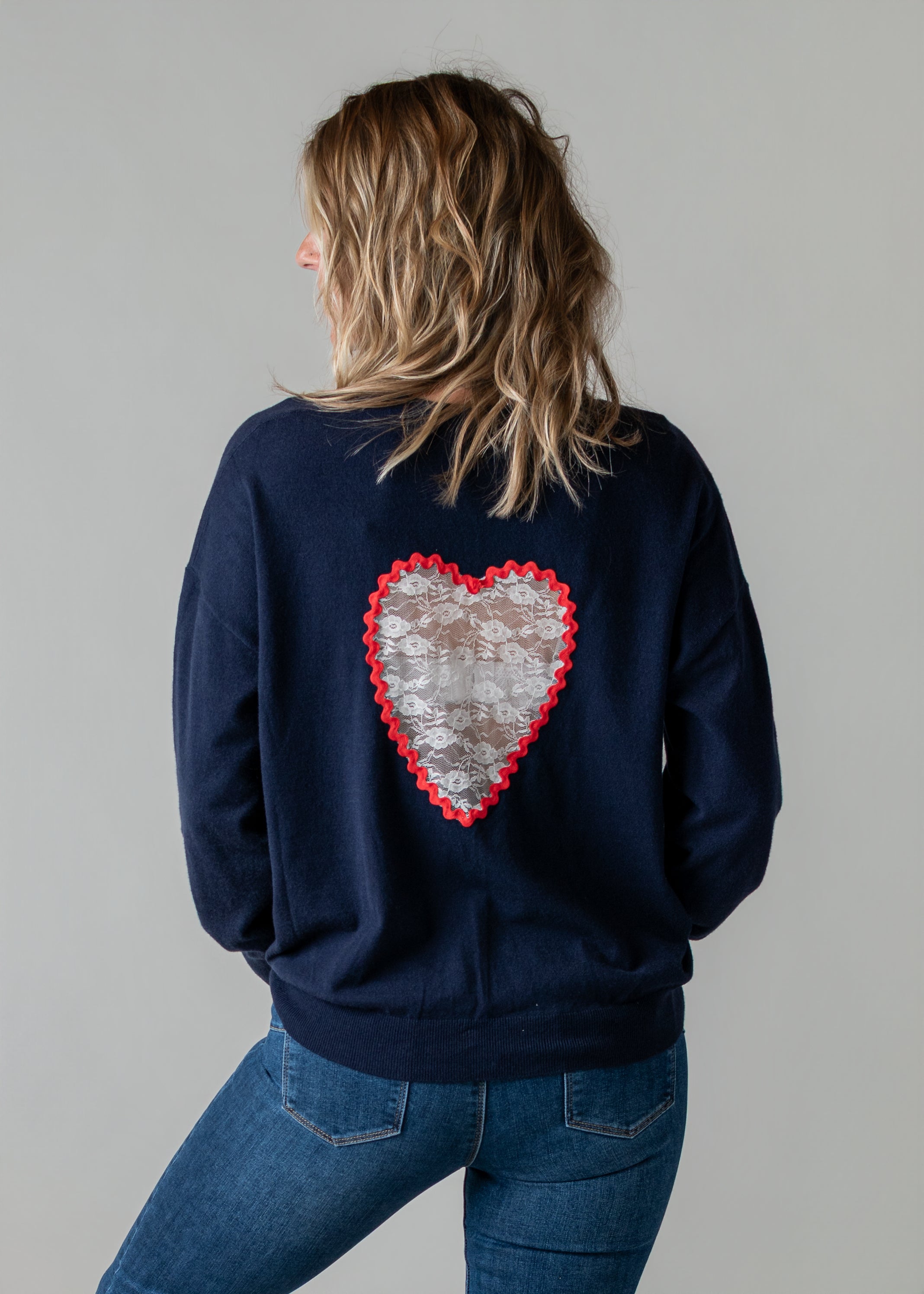 Pull fin marine cœur dentelle LA BOUTIQUE DE LYDIE