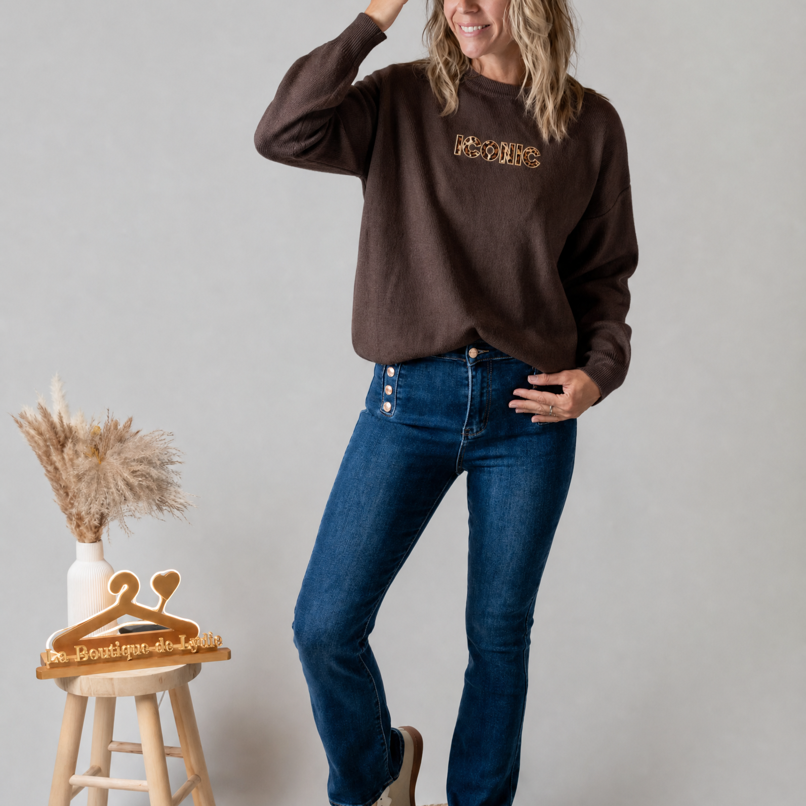 Pull fin chocolat clair Iconic la boutique de lydie