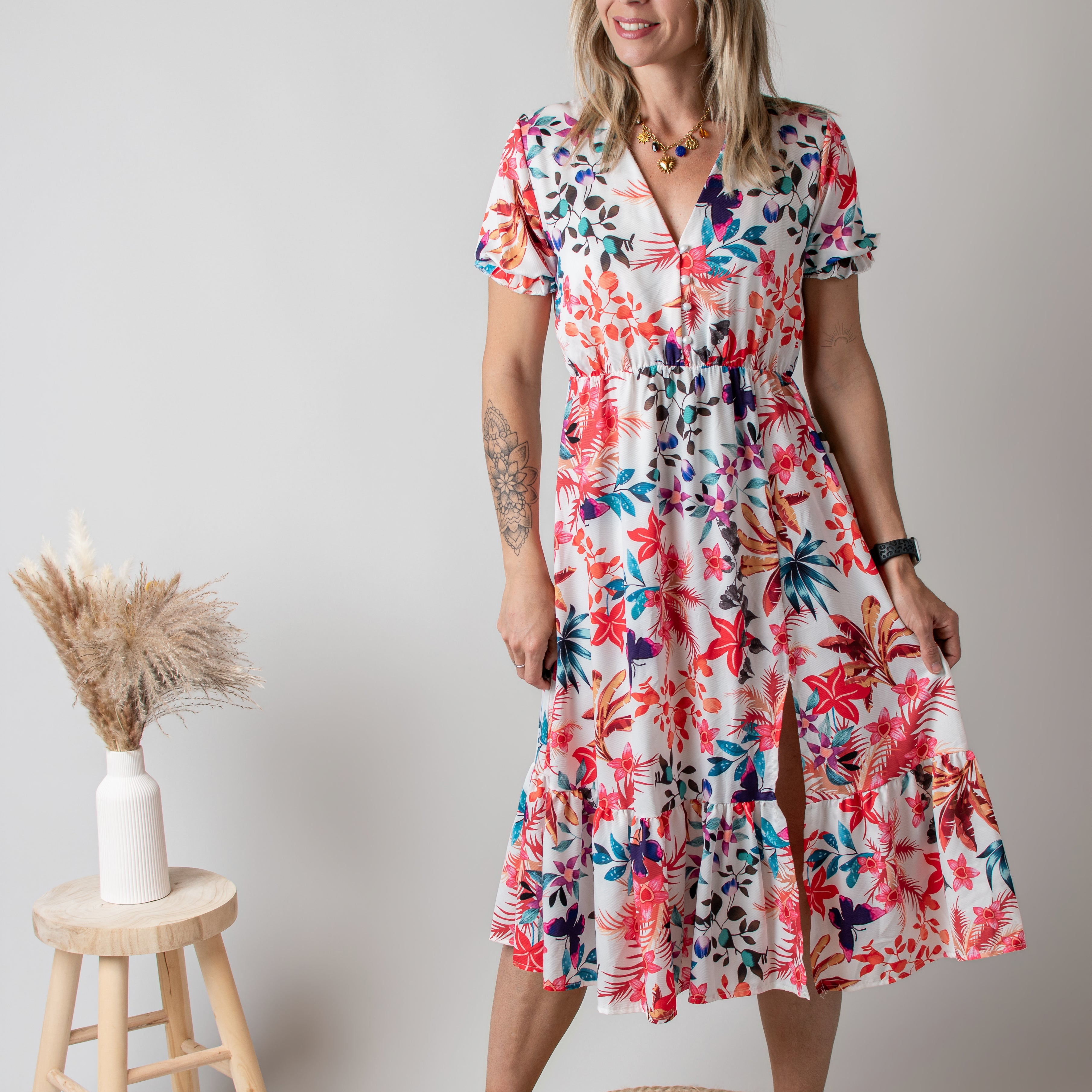 Robe Mi-Longue Fleurie