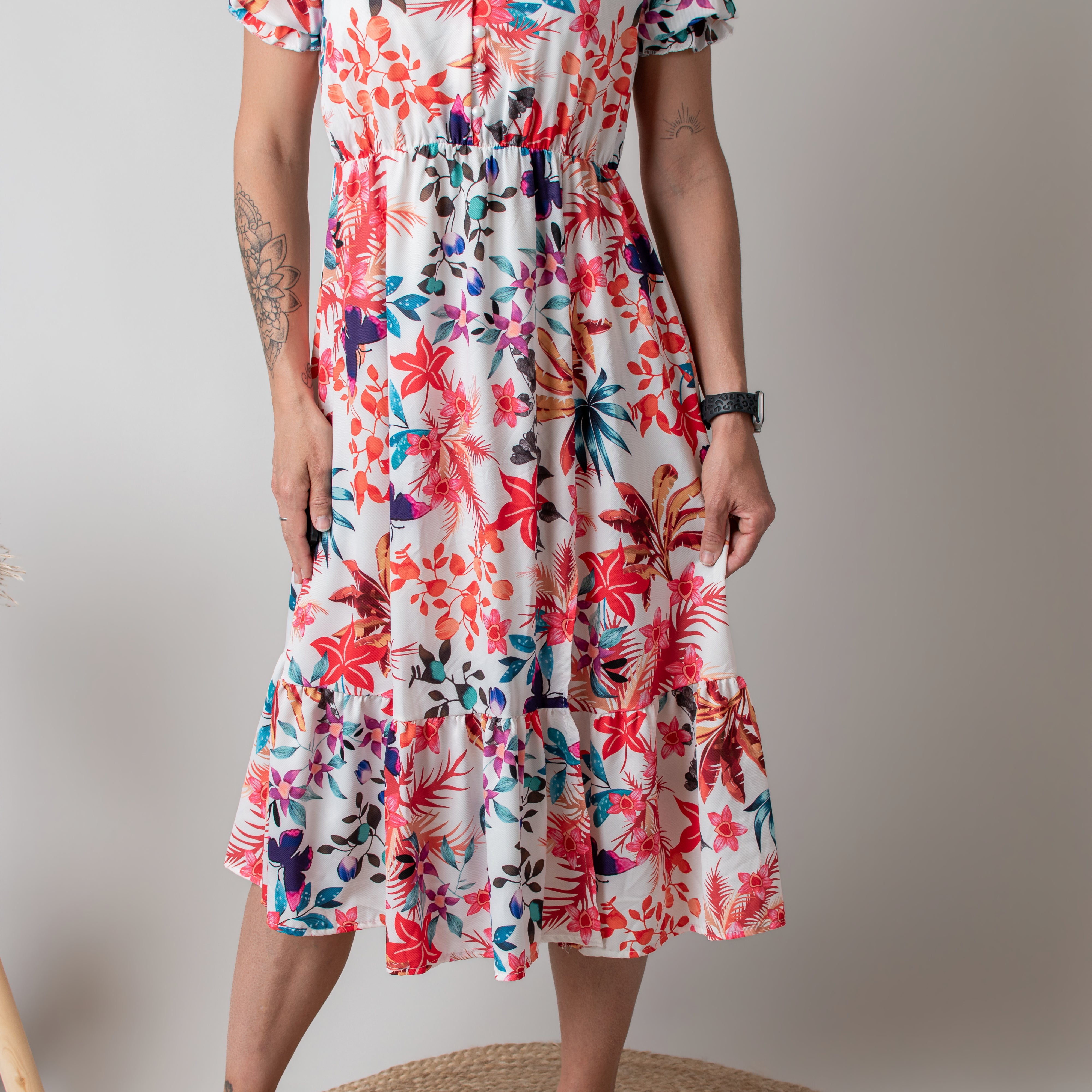 Robe Mi-Longue Fleurie