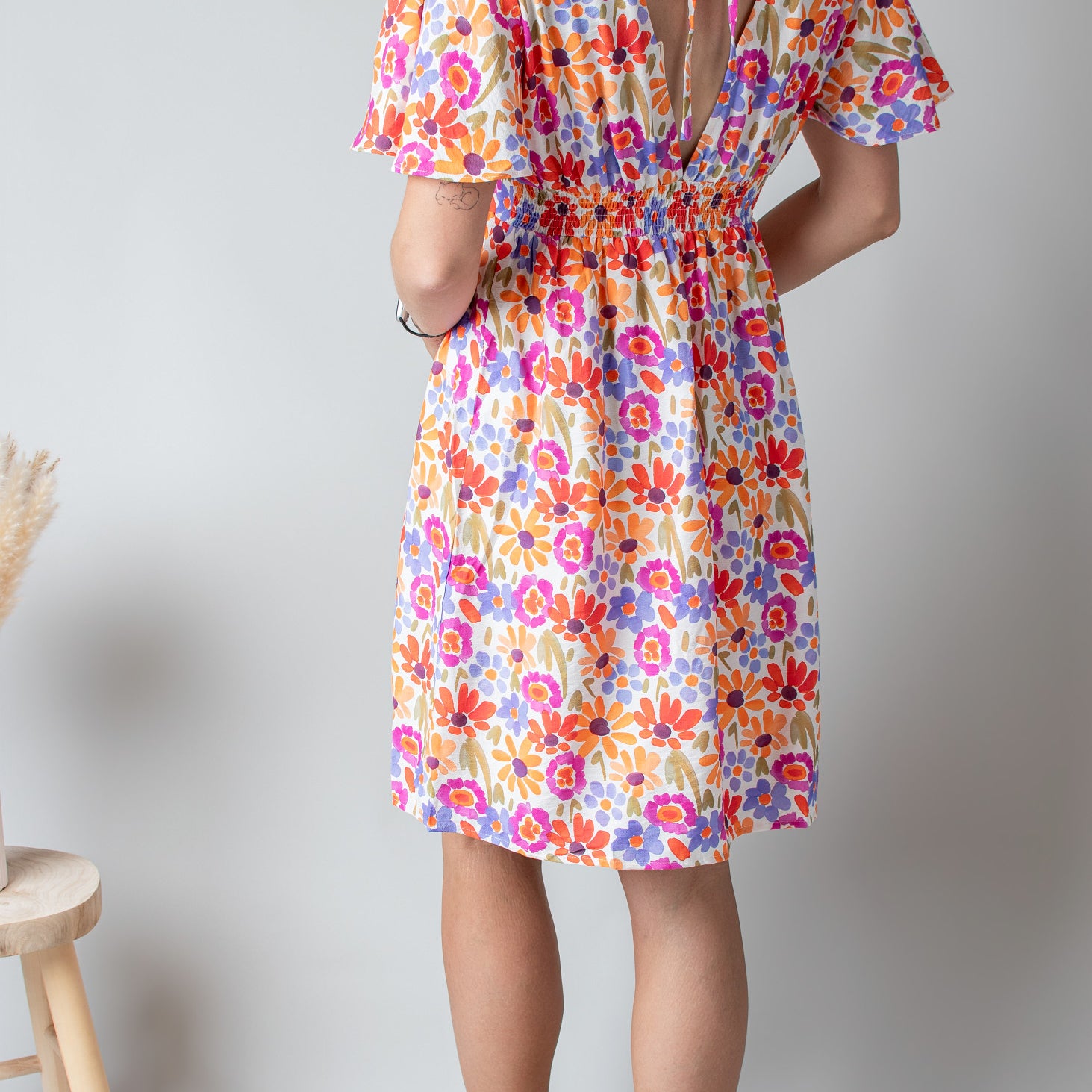 Robe Courte Fleurie Fuchsia & Orange