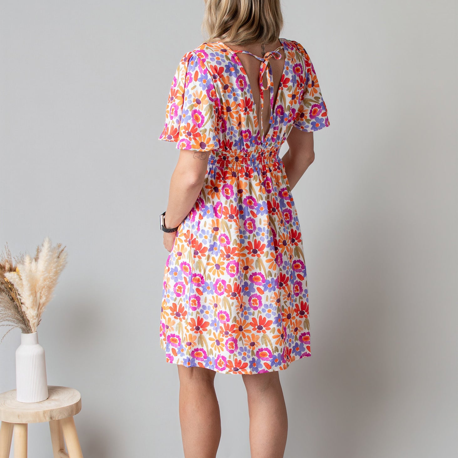 Robe Courte Fleurie Fuchsia & Orange