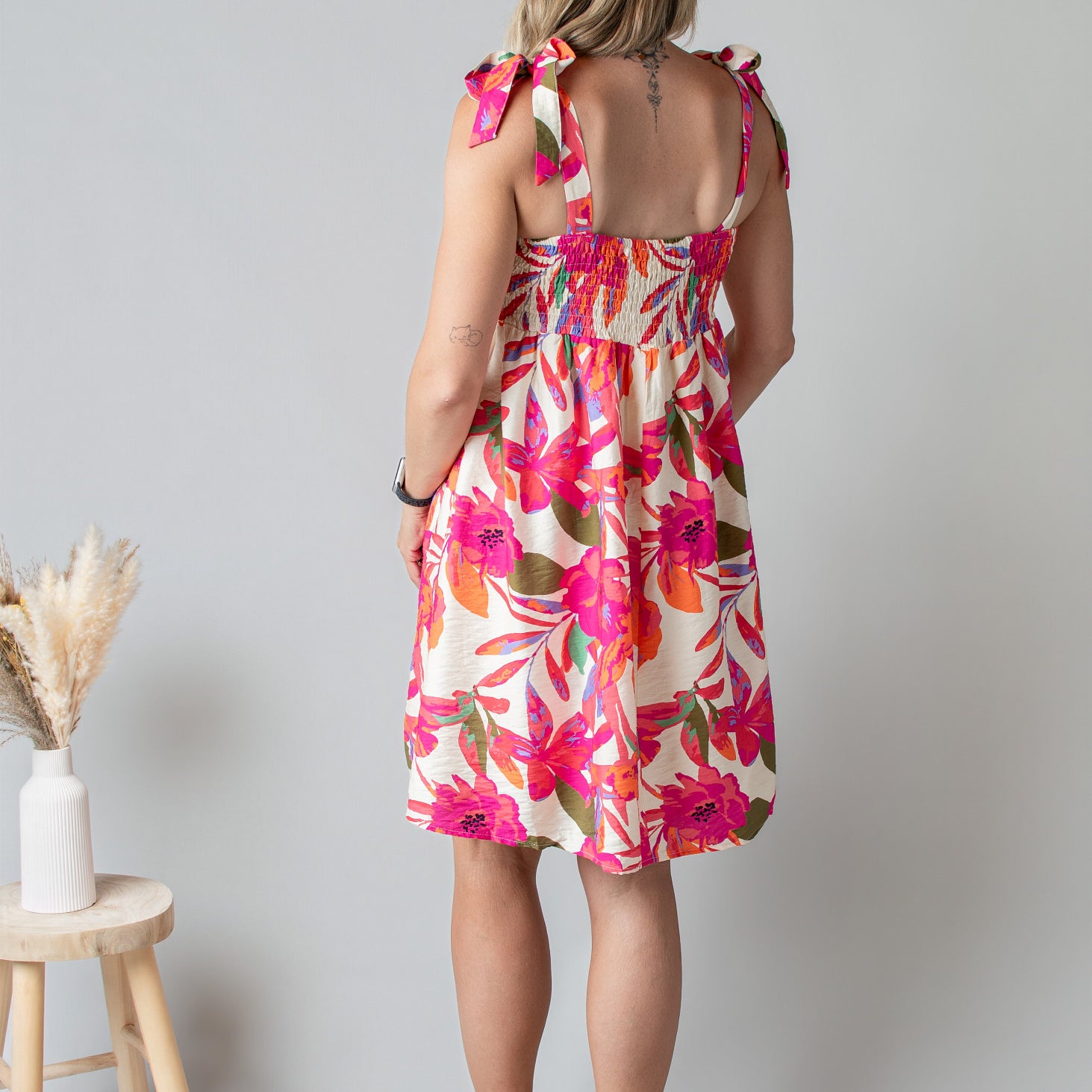 Robe Courte Fleurie Fuchsia