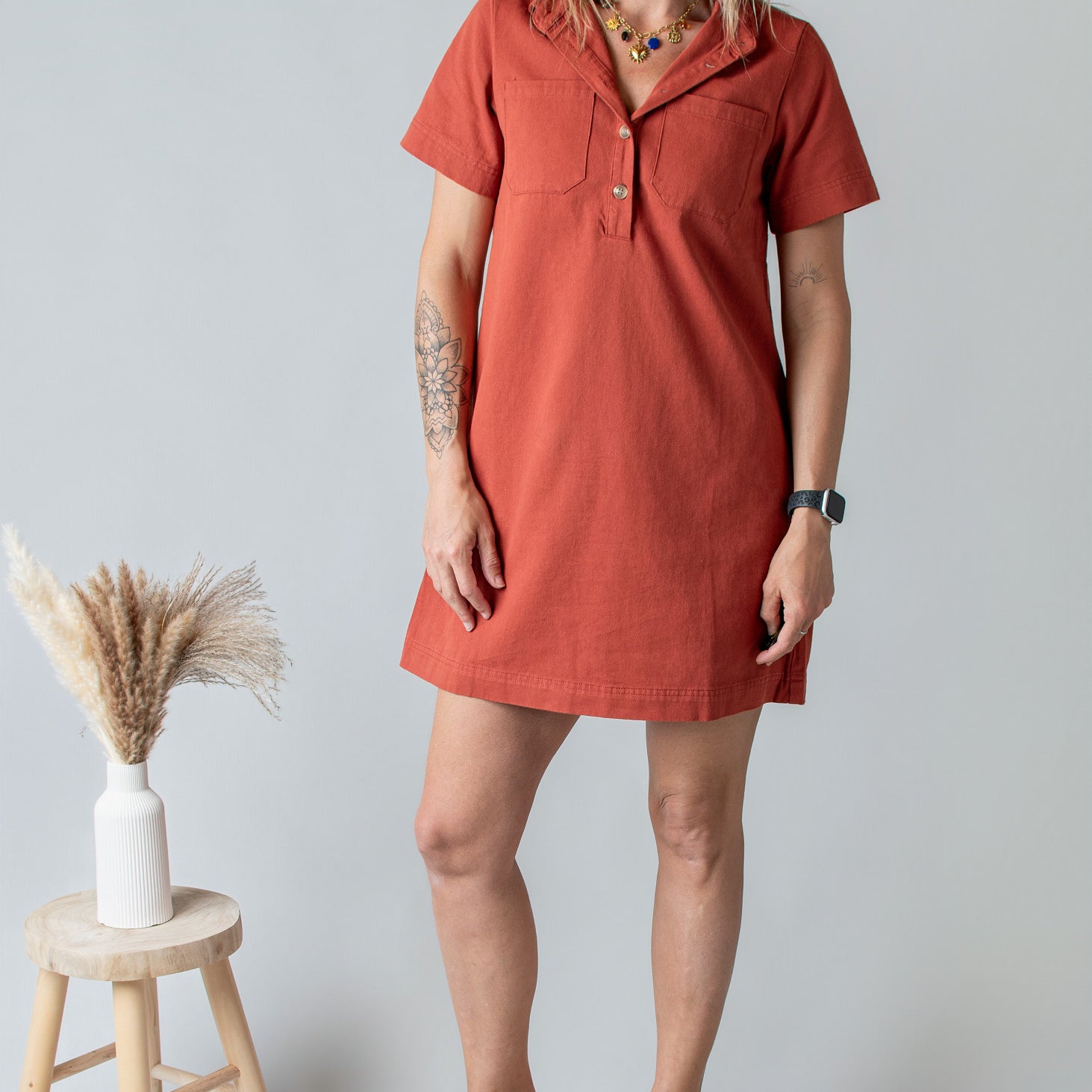Robe Droite Coton Terracotta Style Denim la boutique de Lydie