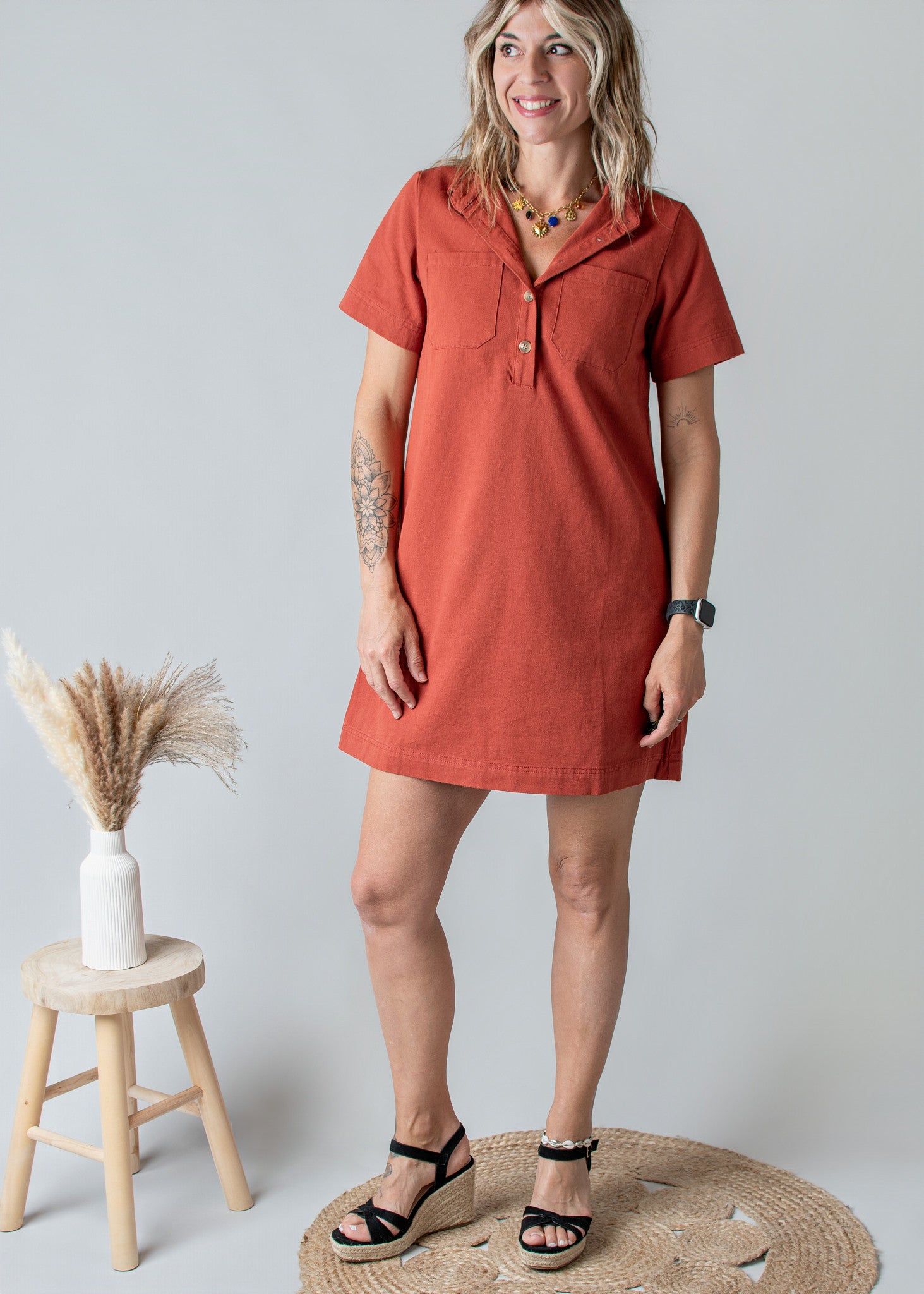 Robe Droite Coton Terracotta Style Denim la boutique de Lydie