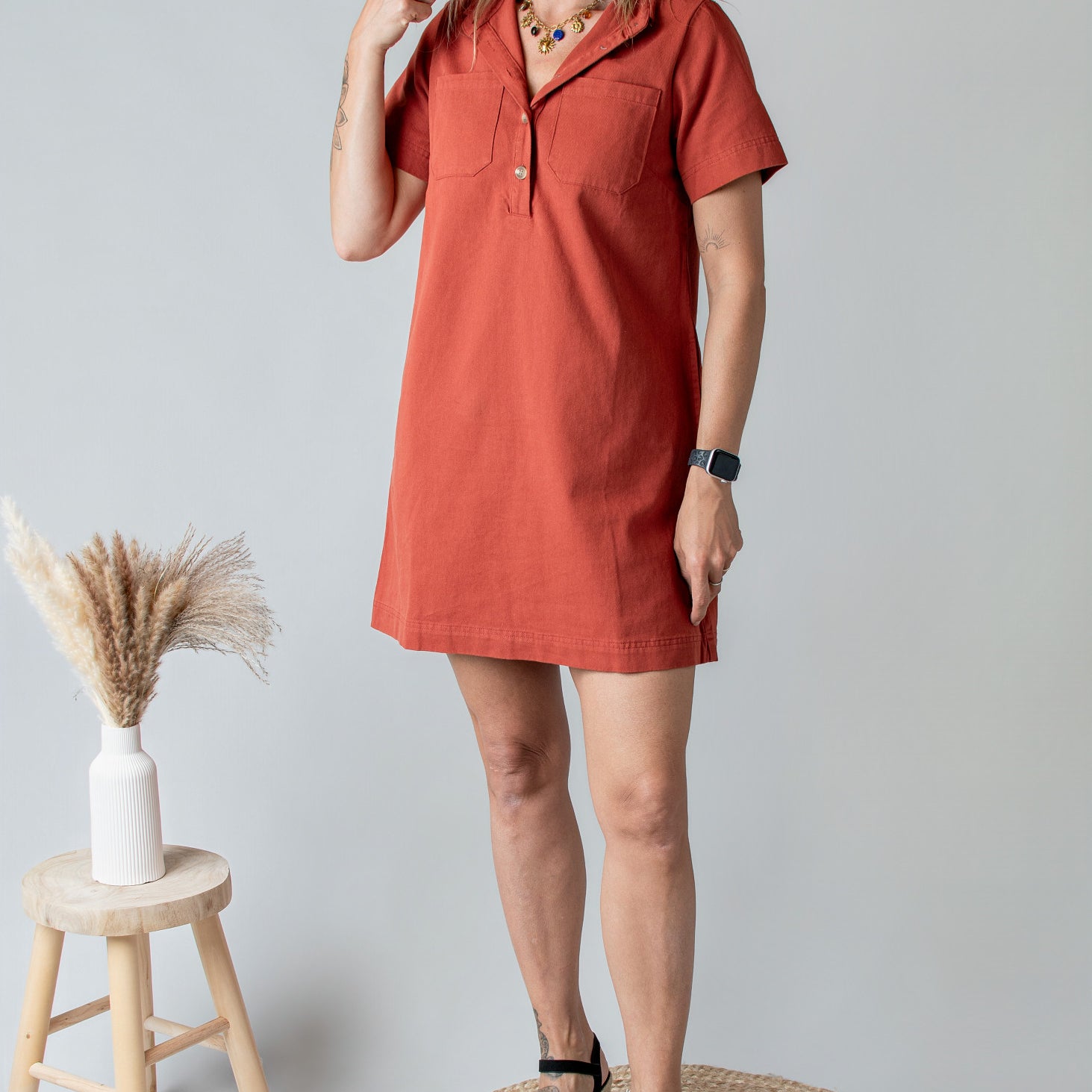 Robe Droite Coton Terracotta Style Denim