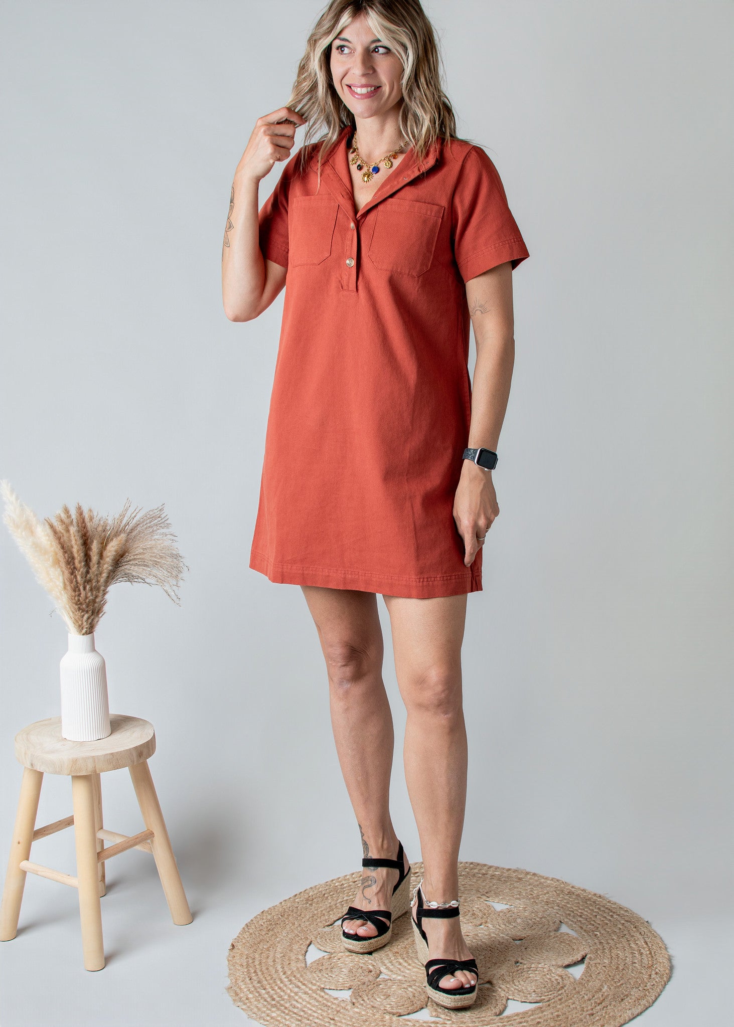 Robe Droite Coton Terracotta Style Denim