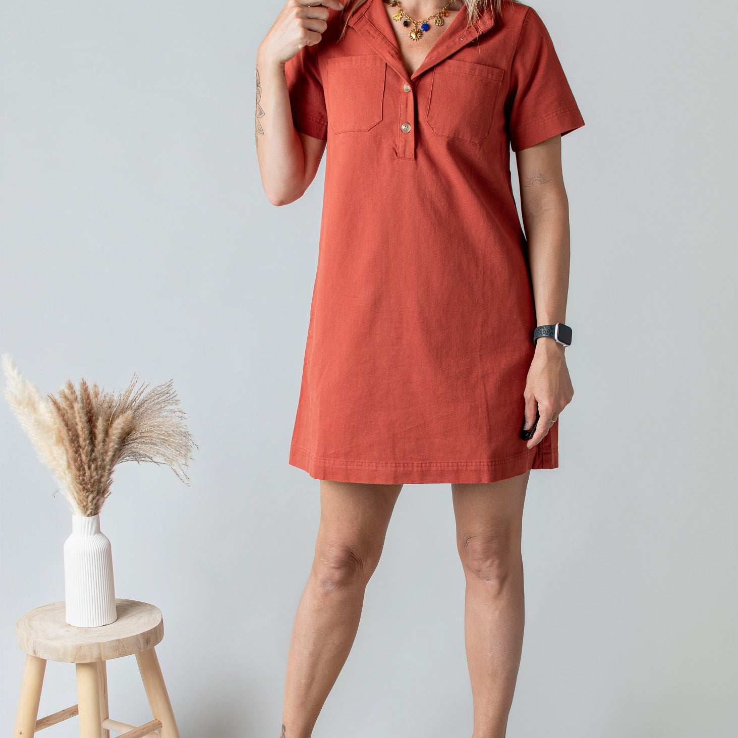 Robe Droite Coton Terracotta Style Denim