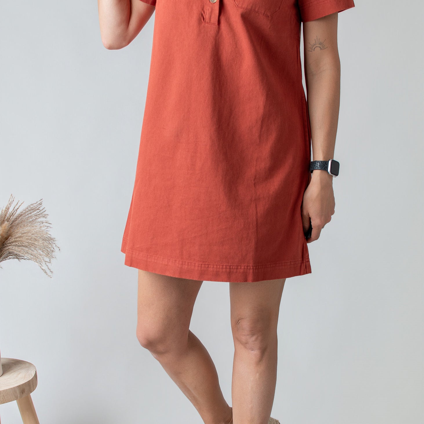 Robe Droite Coton Terracotta Style Denim