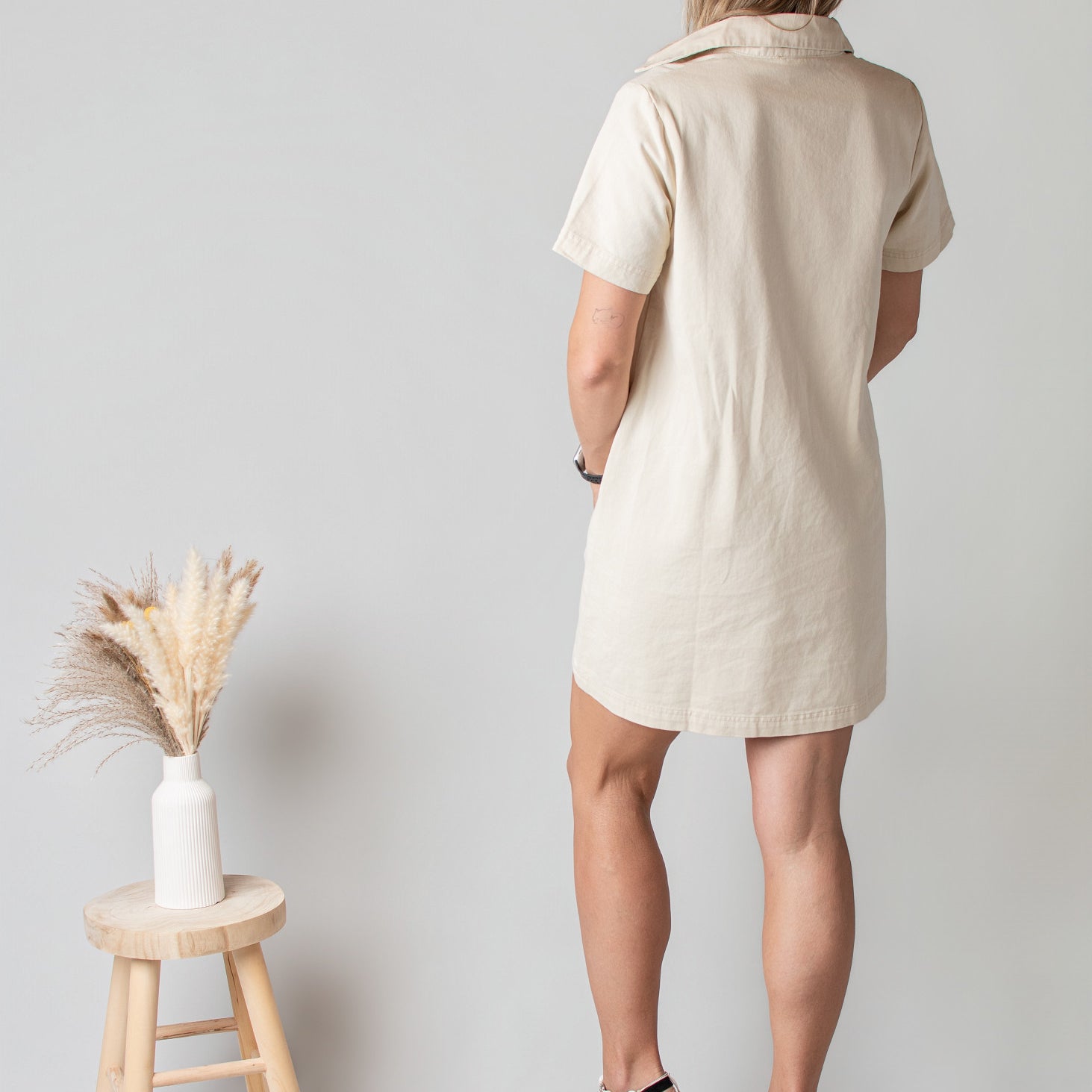 Robe Droite Coton Beige Style Denim