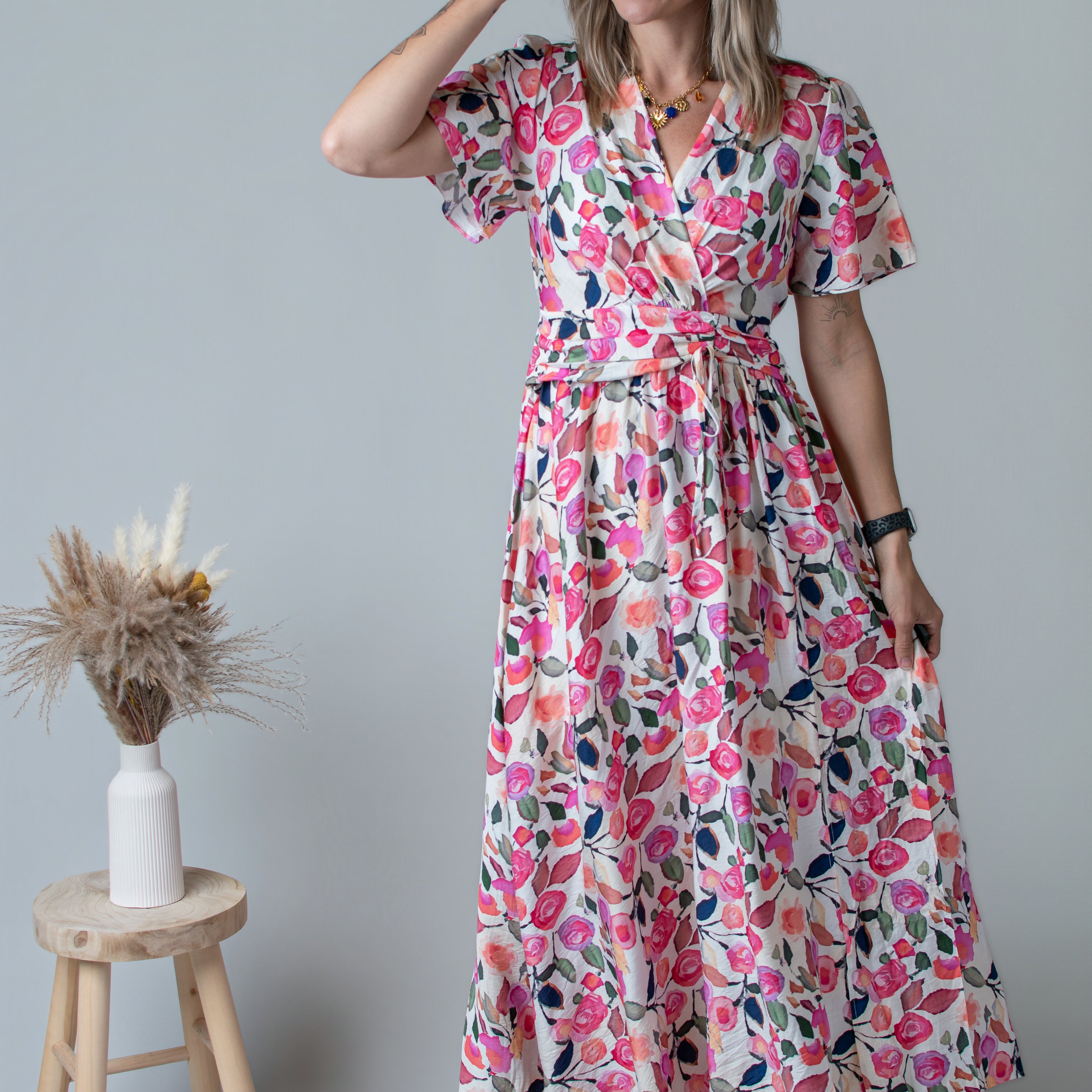 Robe Longue Fluide Fleurie rose