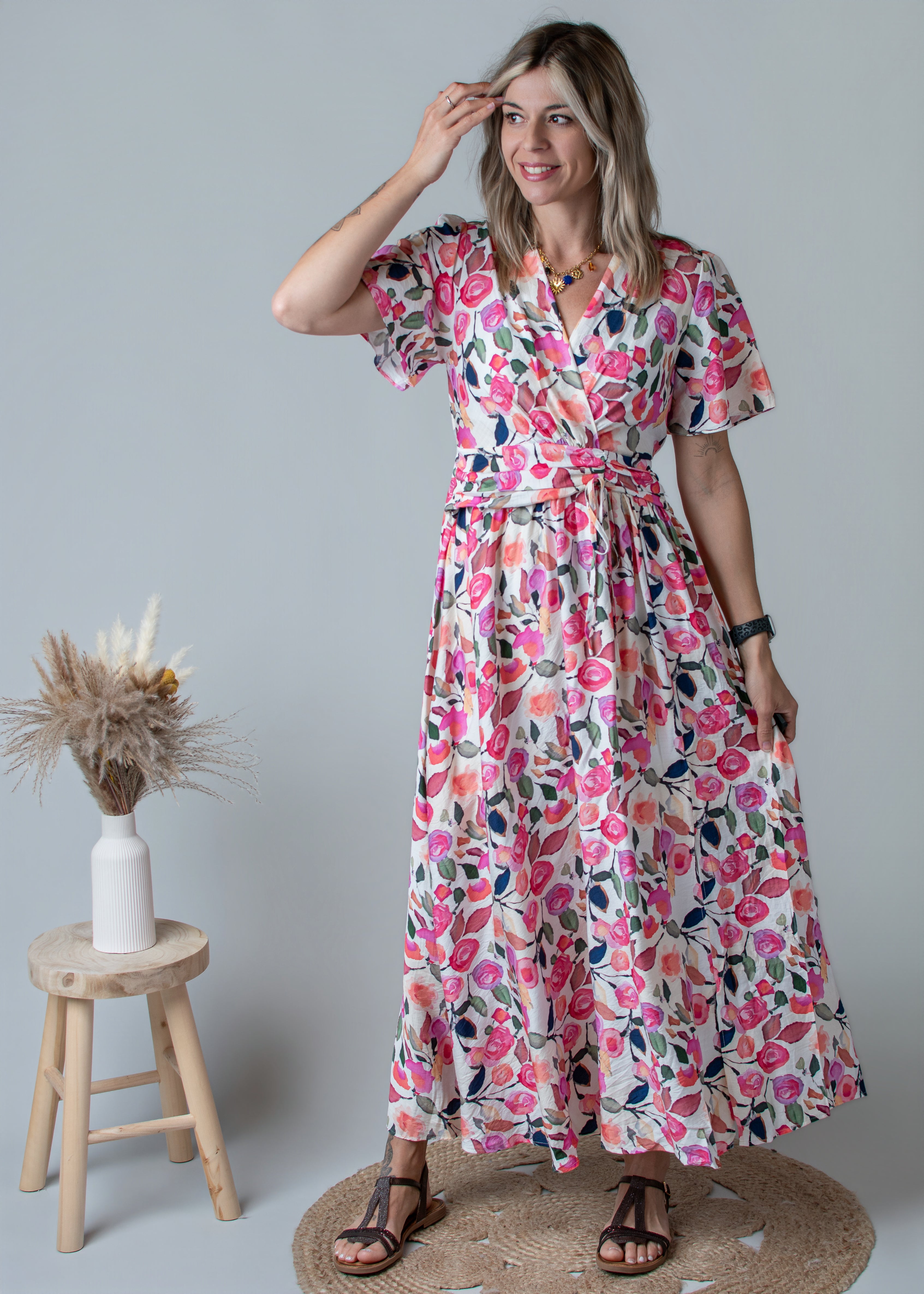 Robe Longue Fluide Fleurie rose