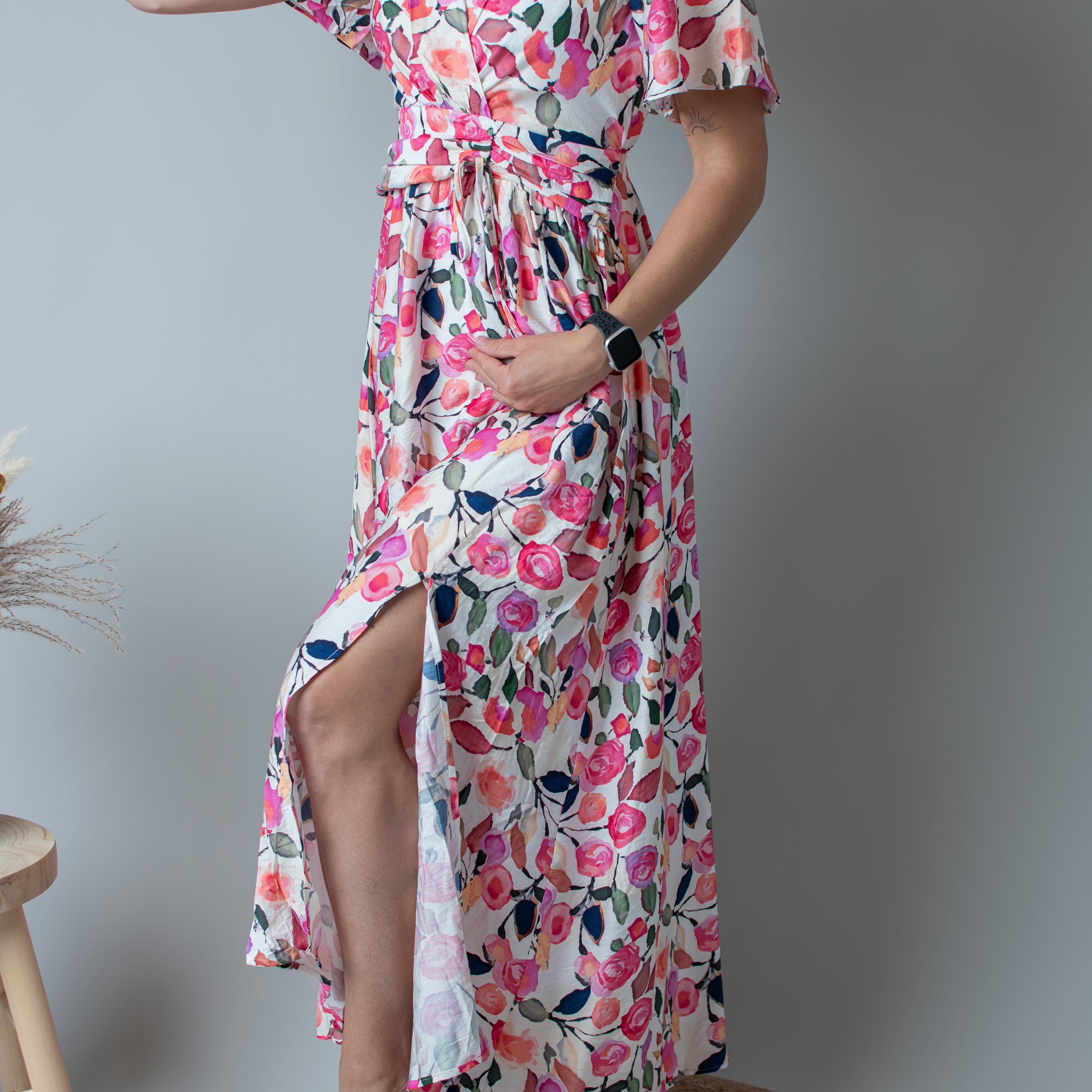 Robe Longue Fluide Fleurie rose
