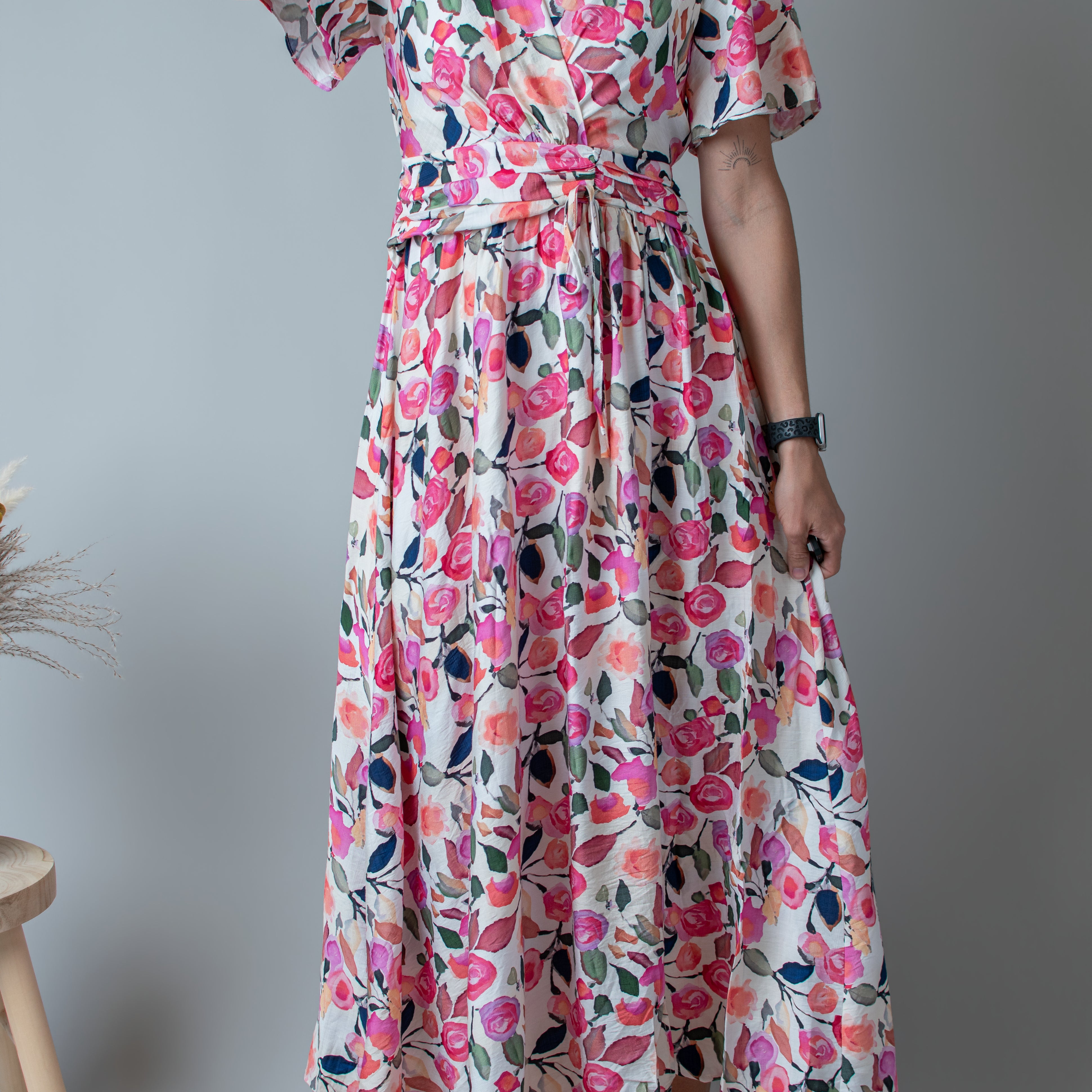 Robe Longue Fluide Fleurie rose