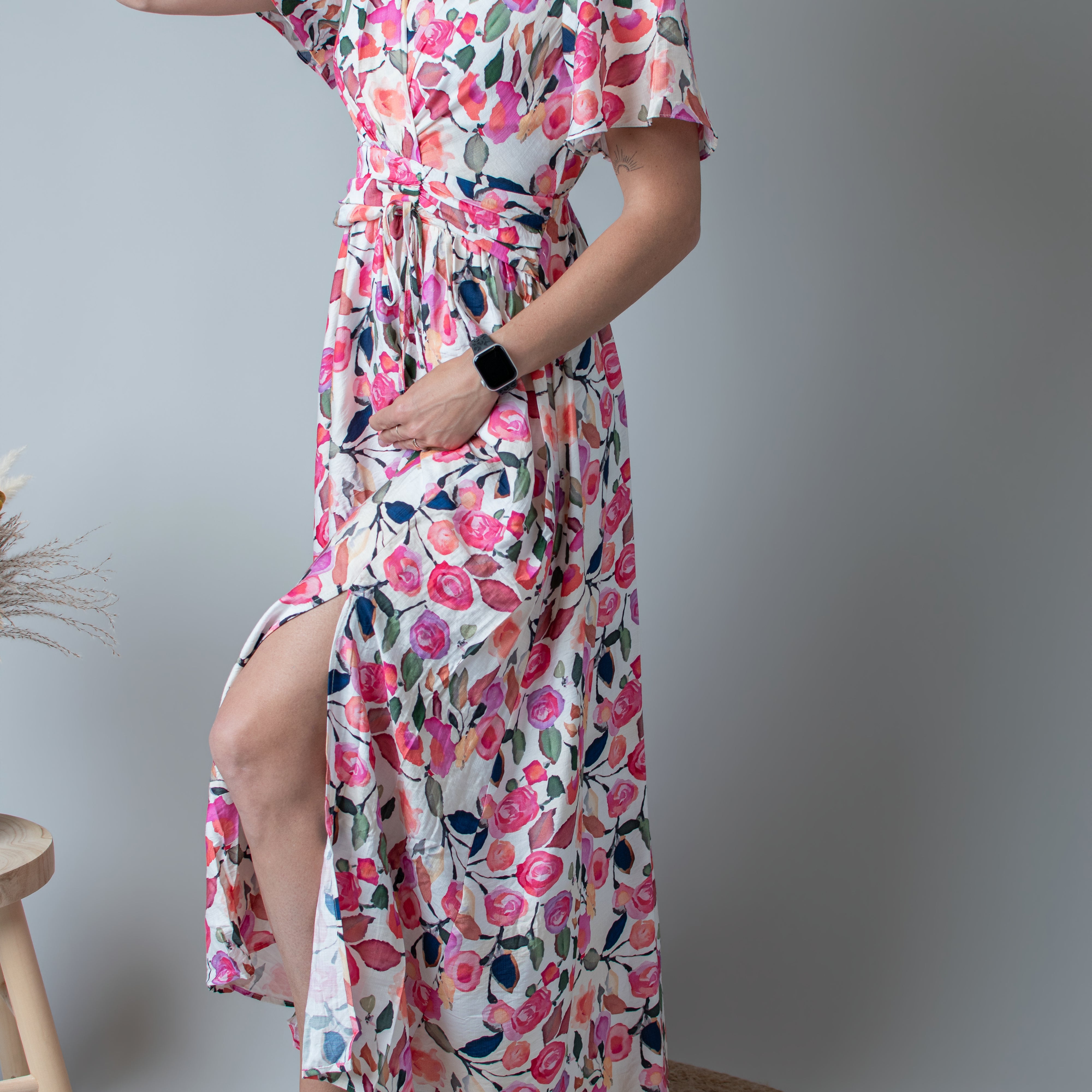 Robe Longue Fluide Fleurie rose