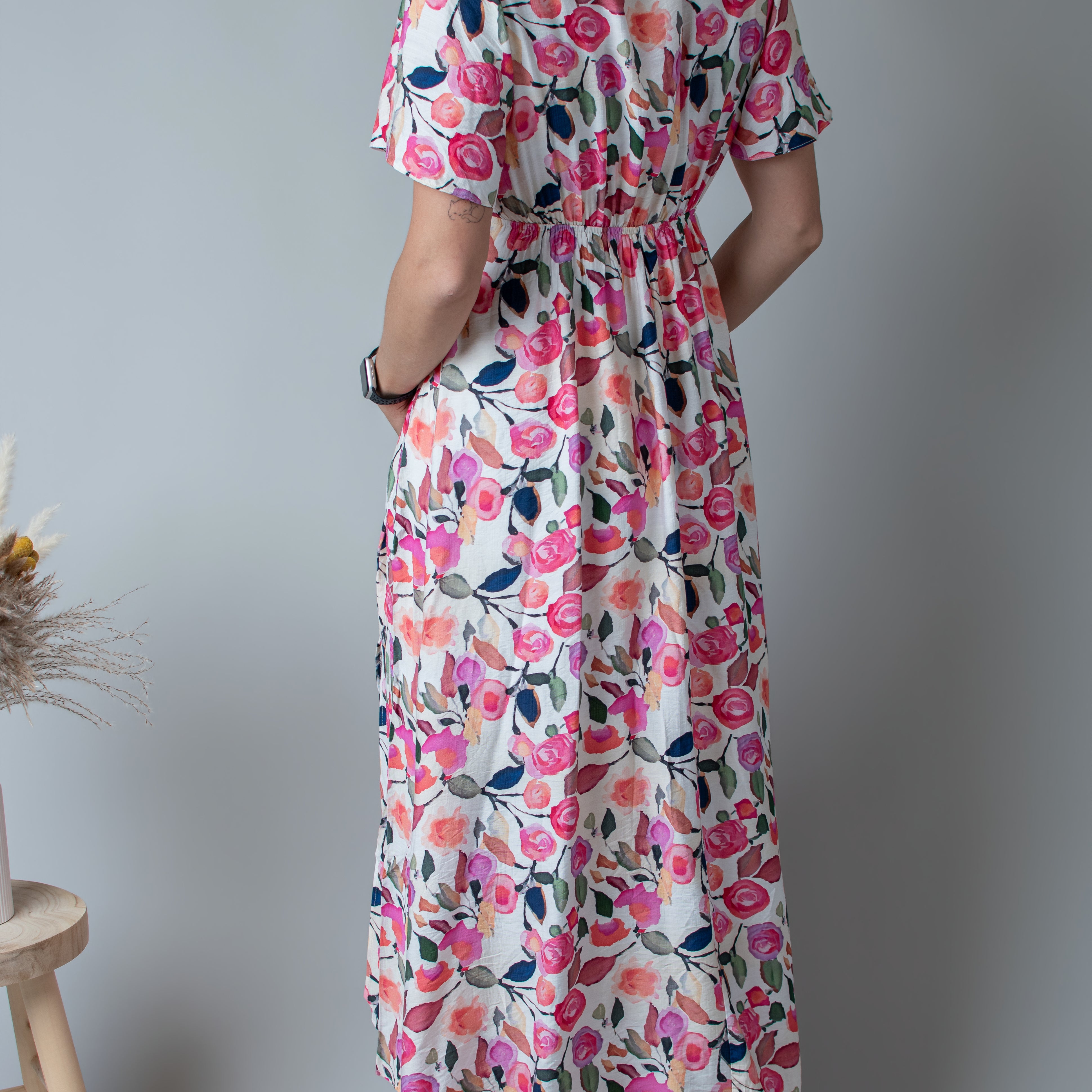Robe Longue Fluide Fleurie rose