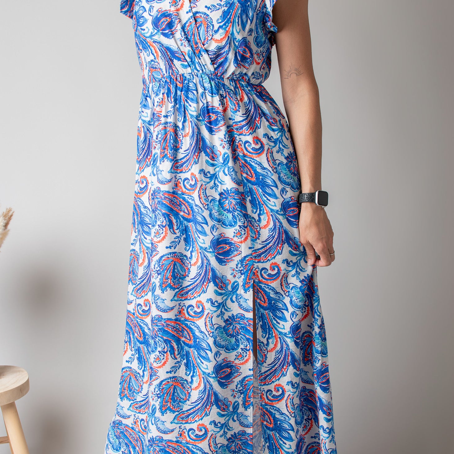 Robe Longue Bleue Imprimé Cachemire