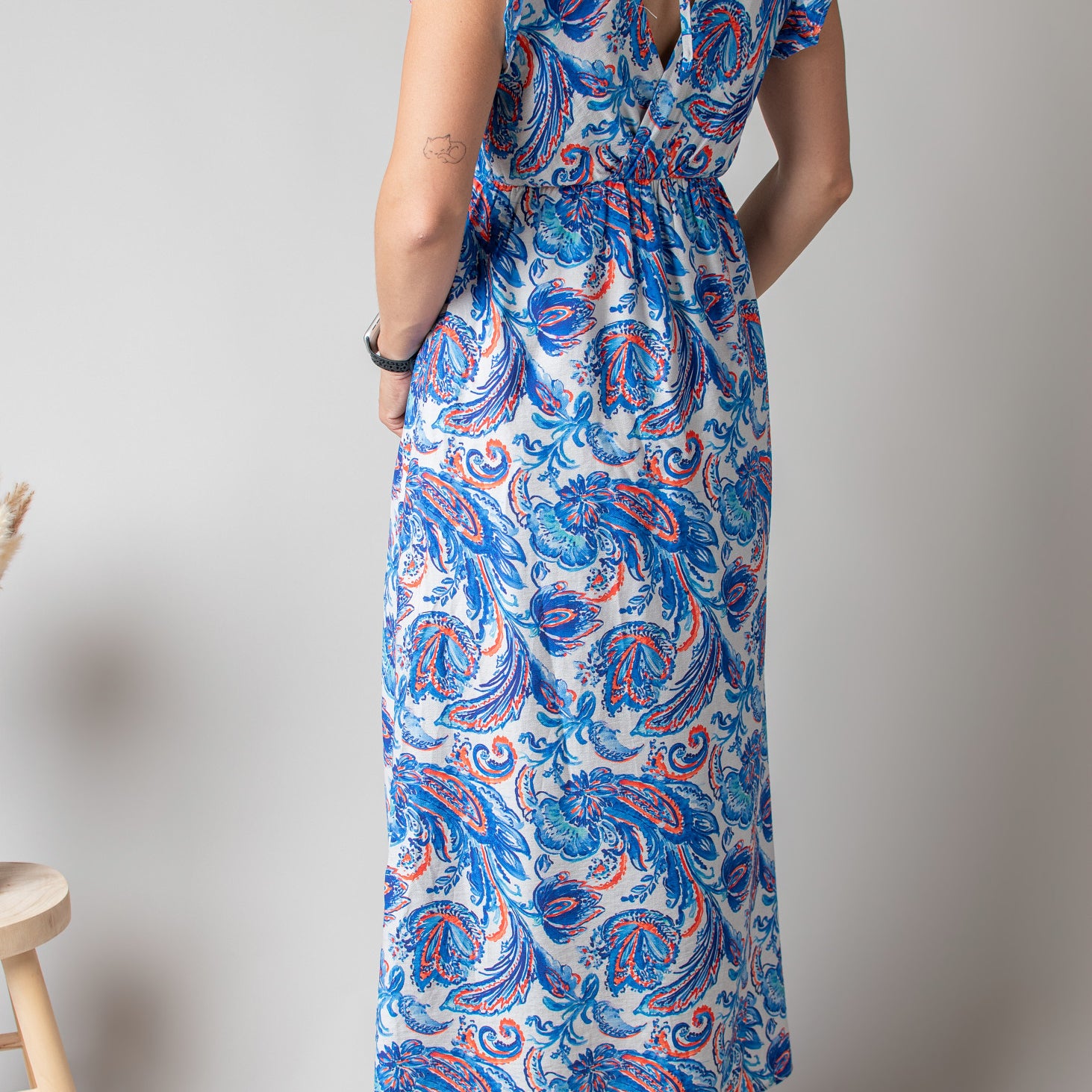 Robe Longue Bleue Imprimé Cachemire