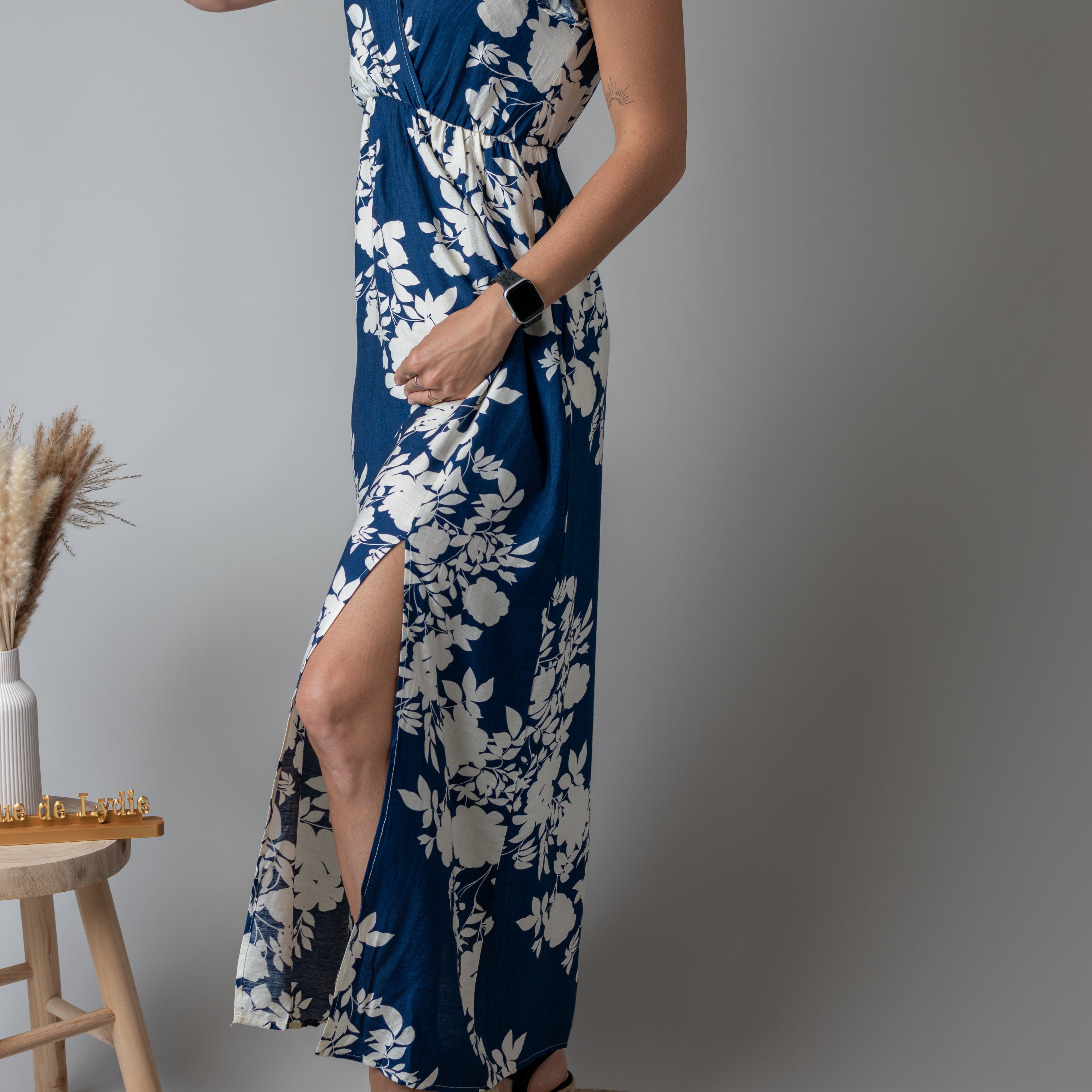 Robe Longue fleurie bleue