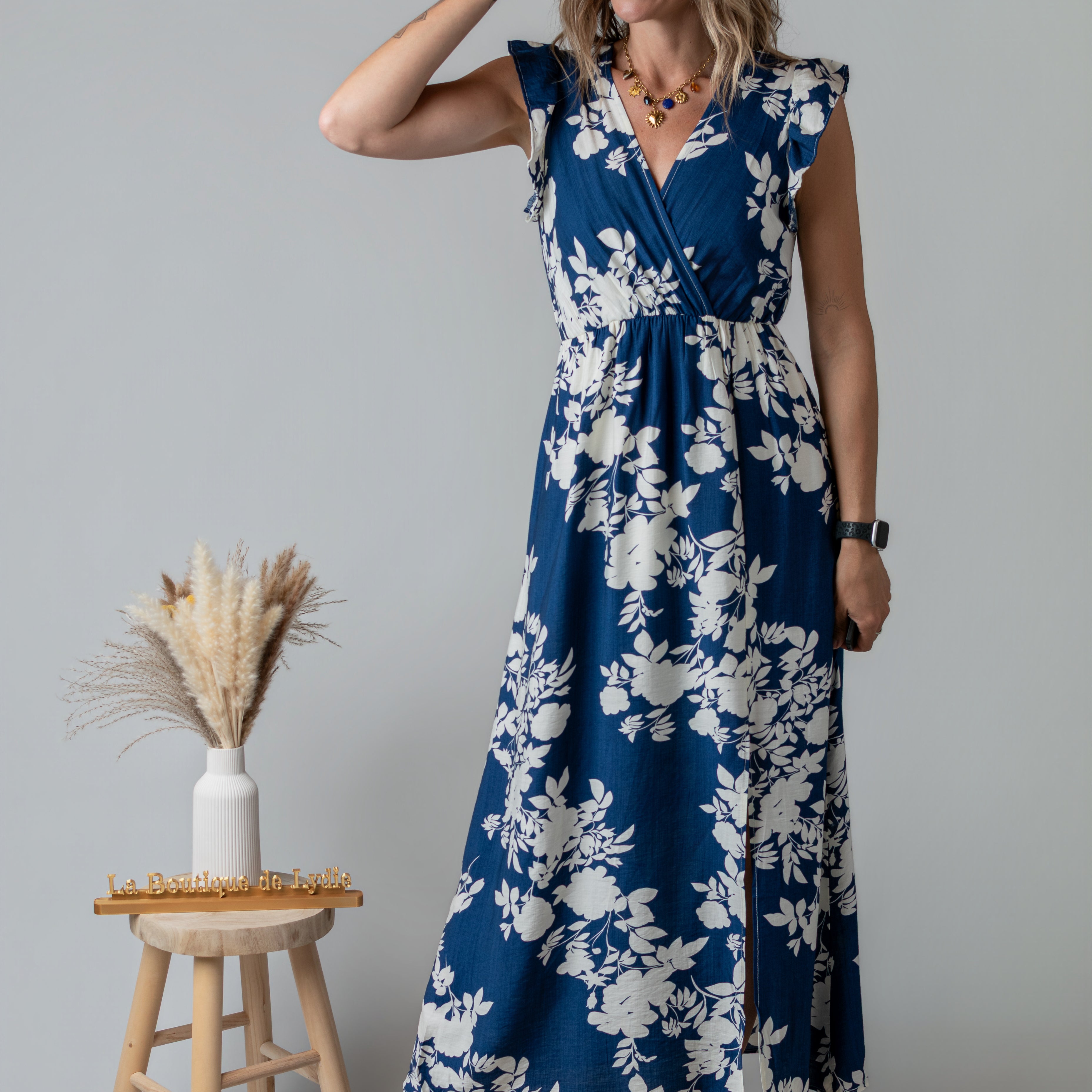 Robe Longue fleurie bleue