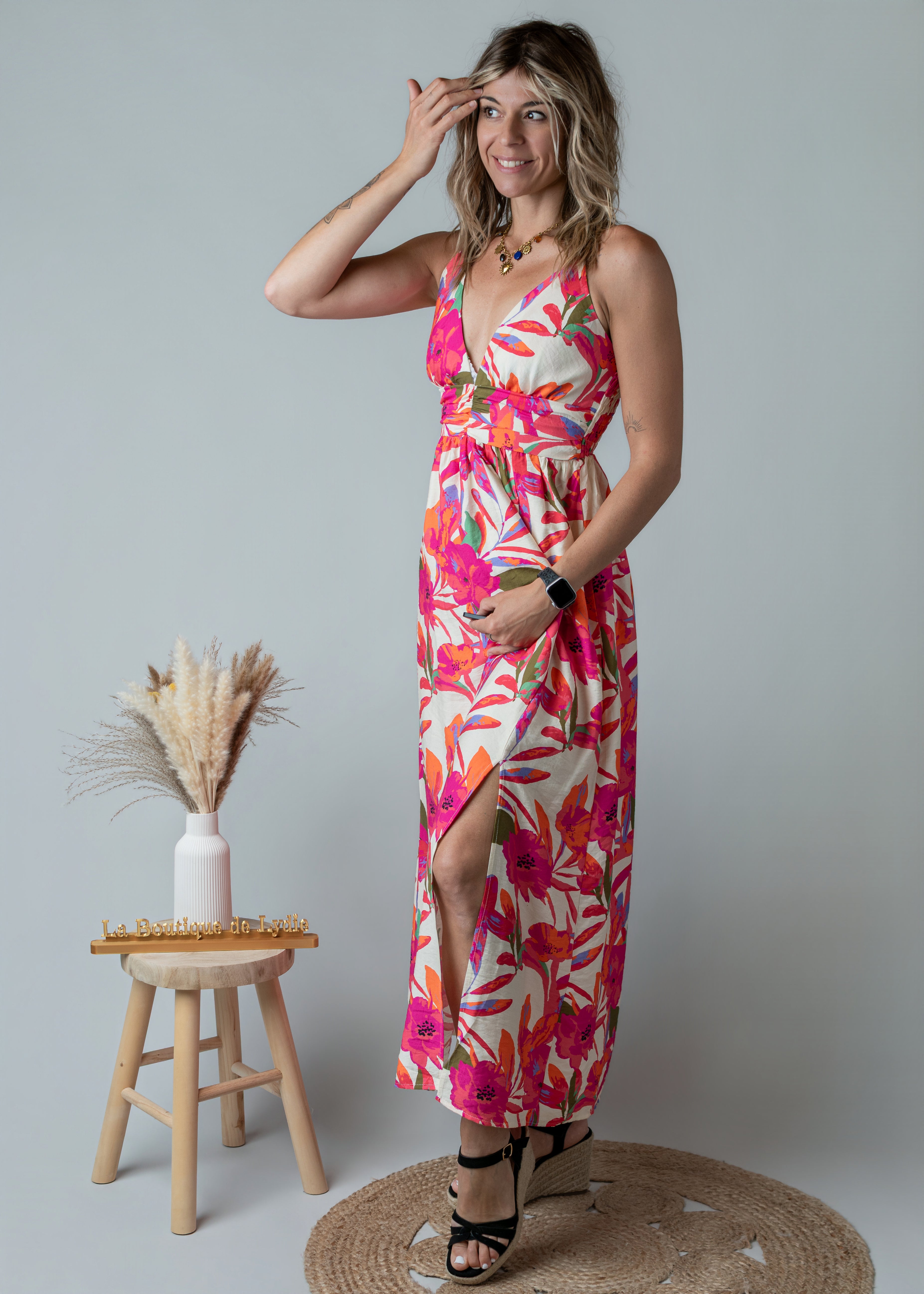 Robe Longue Fleurie fuchsia la Boutique de Lydie