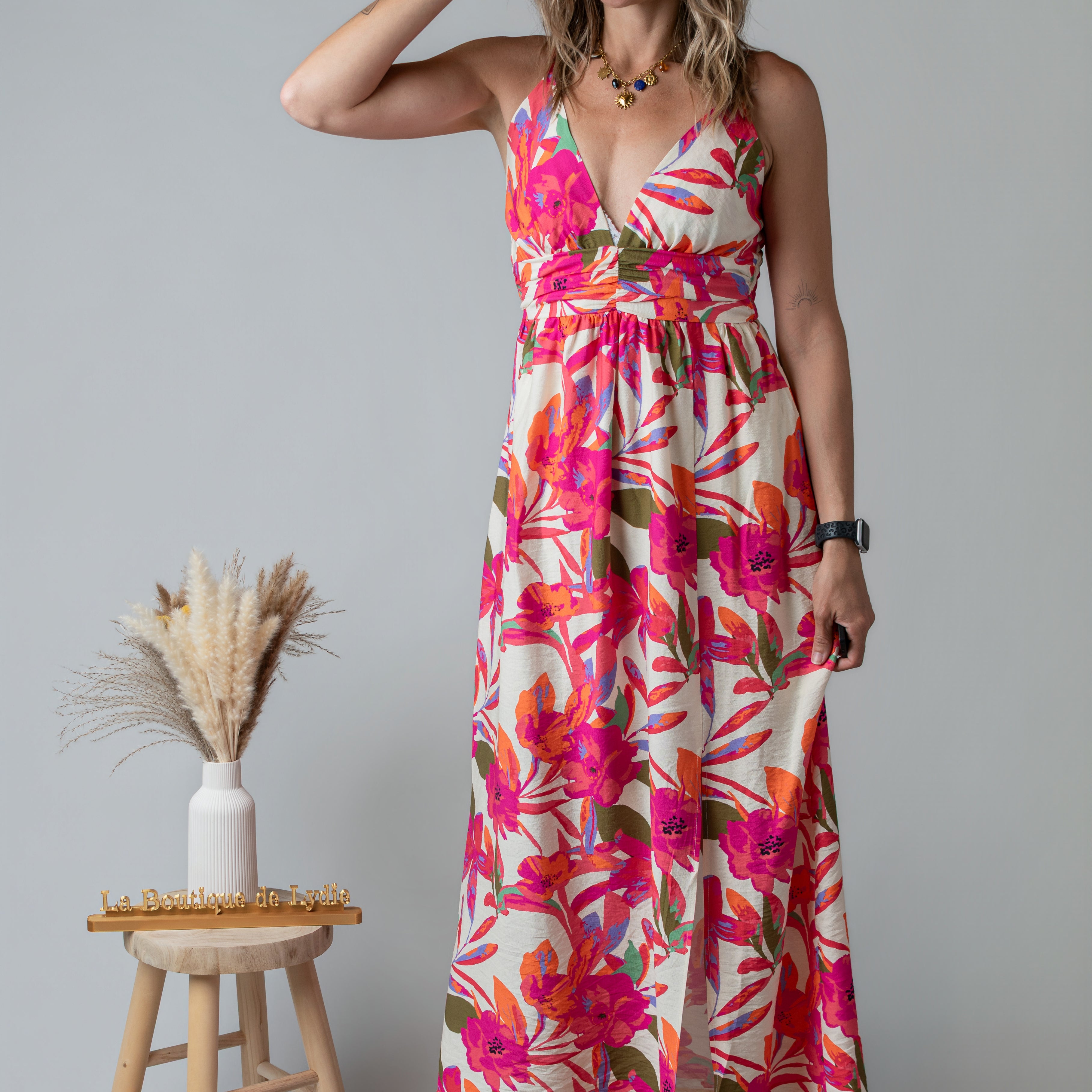Robe Longue Fleurie fuchsia