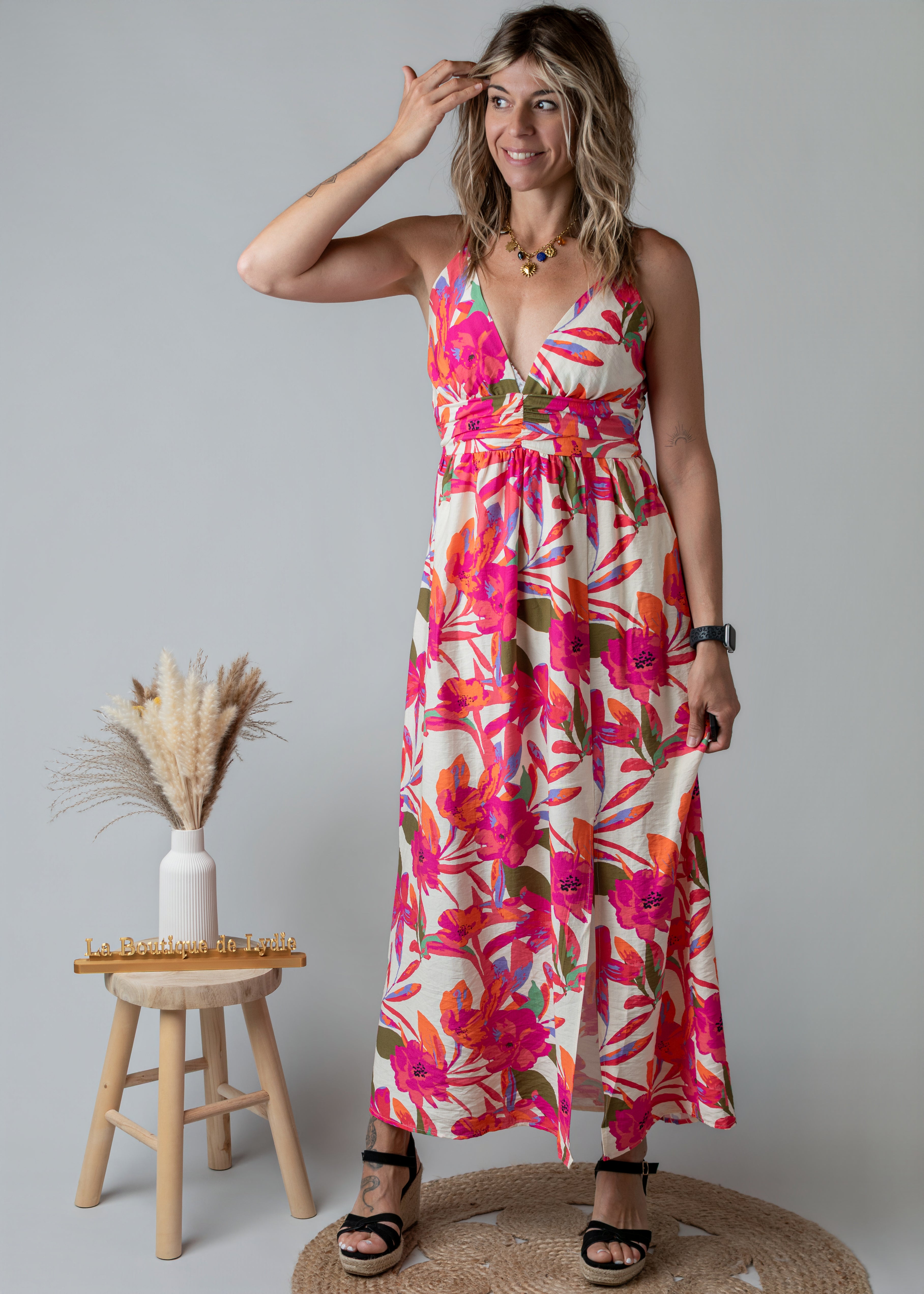 Robe Longue Fleurie fuchsia