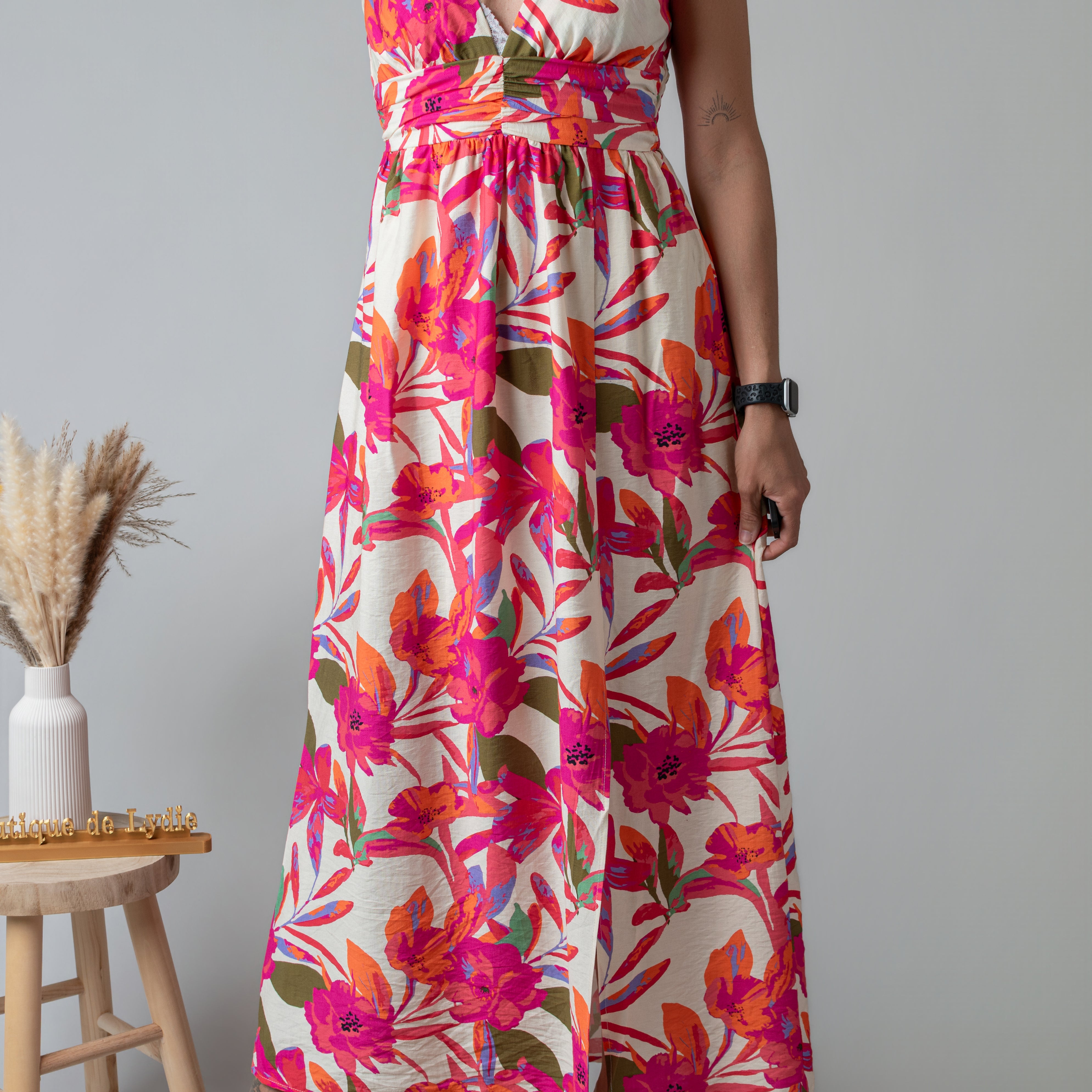 Robe Longue Fleurie fuchsia