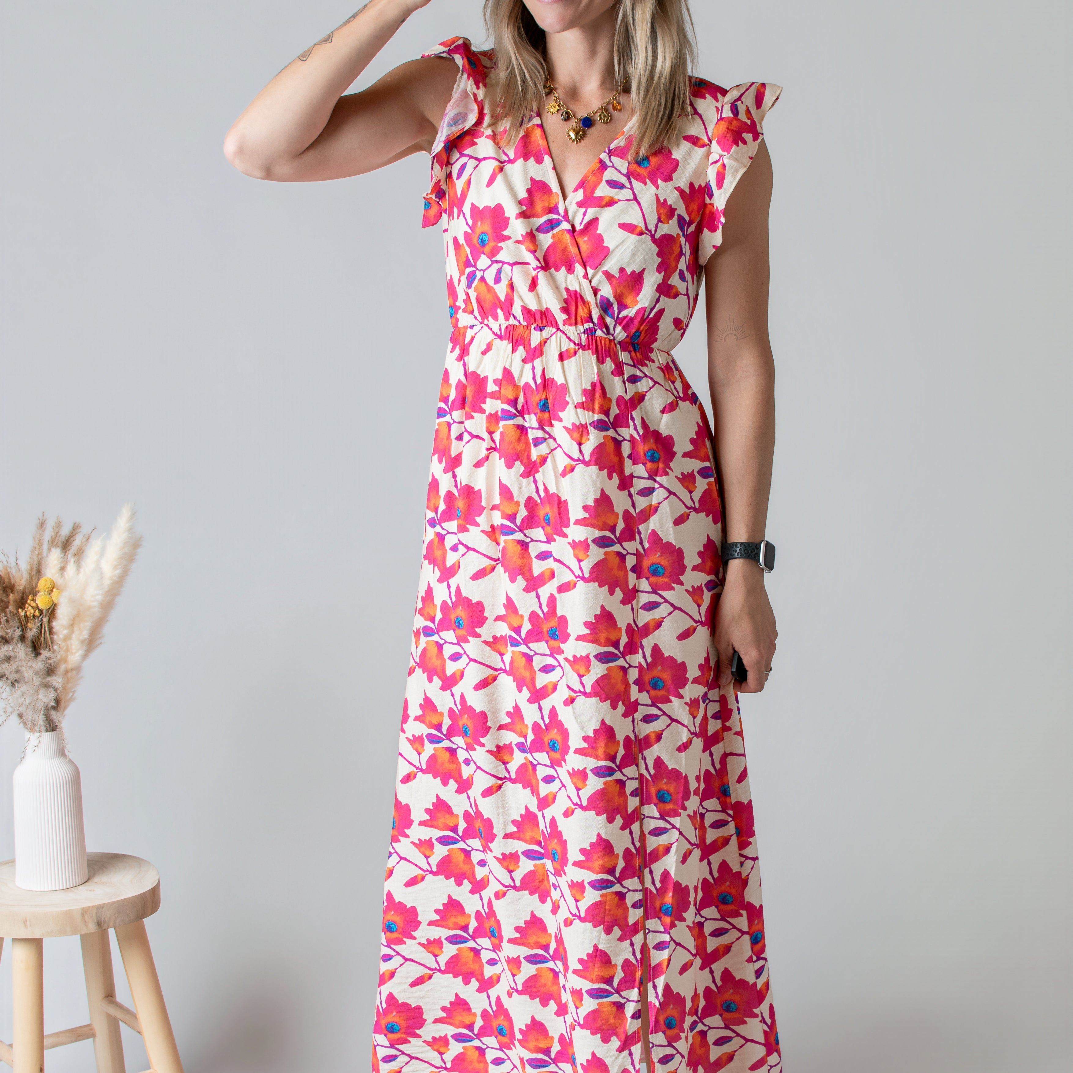 Robe Longue Fleurie Rose