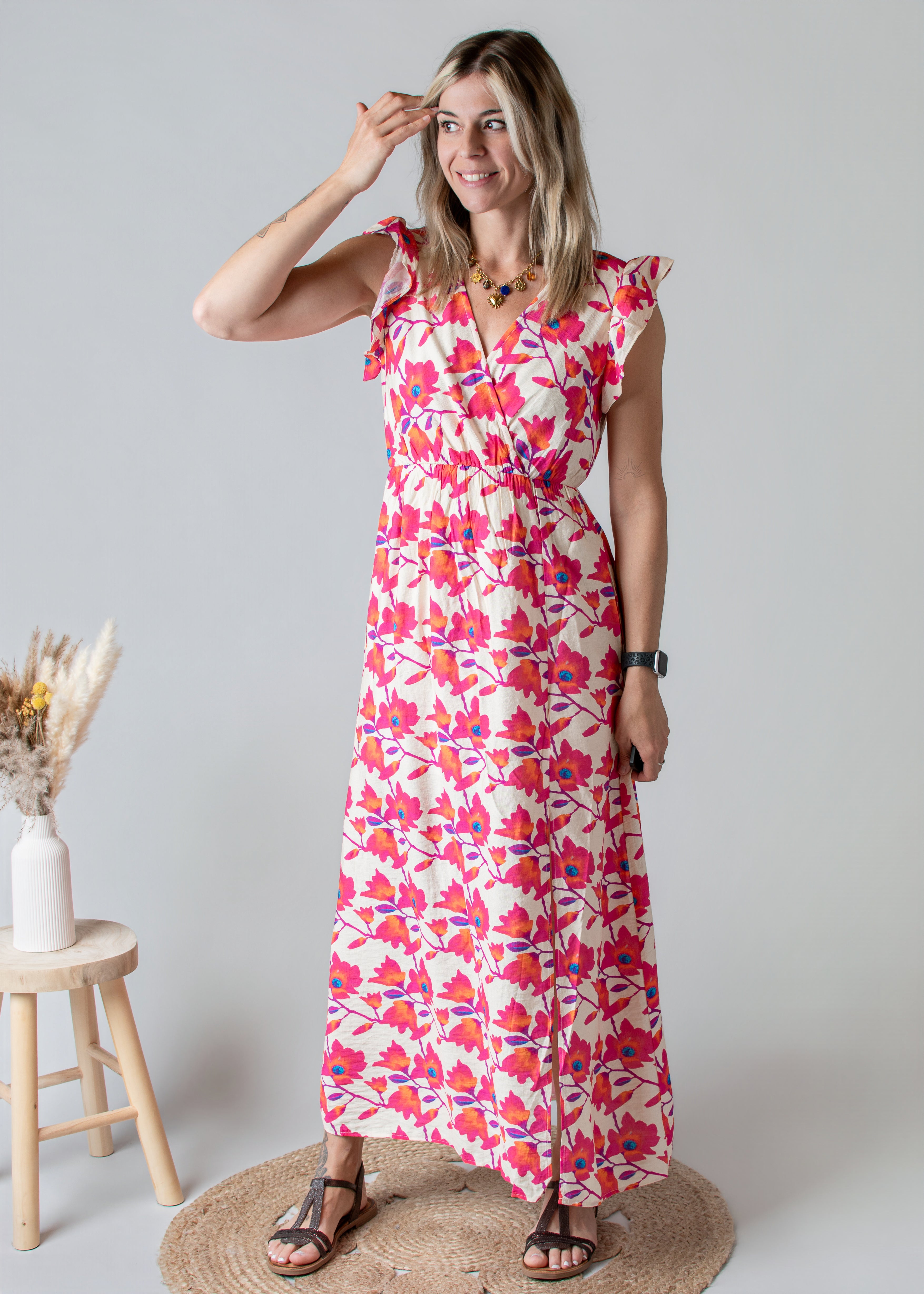 Robe Longue Fleurie Rose