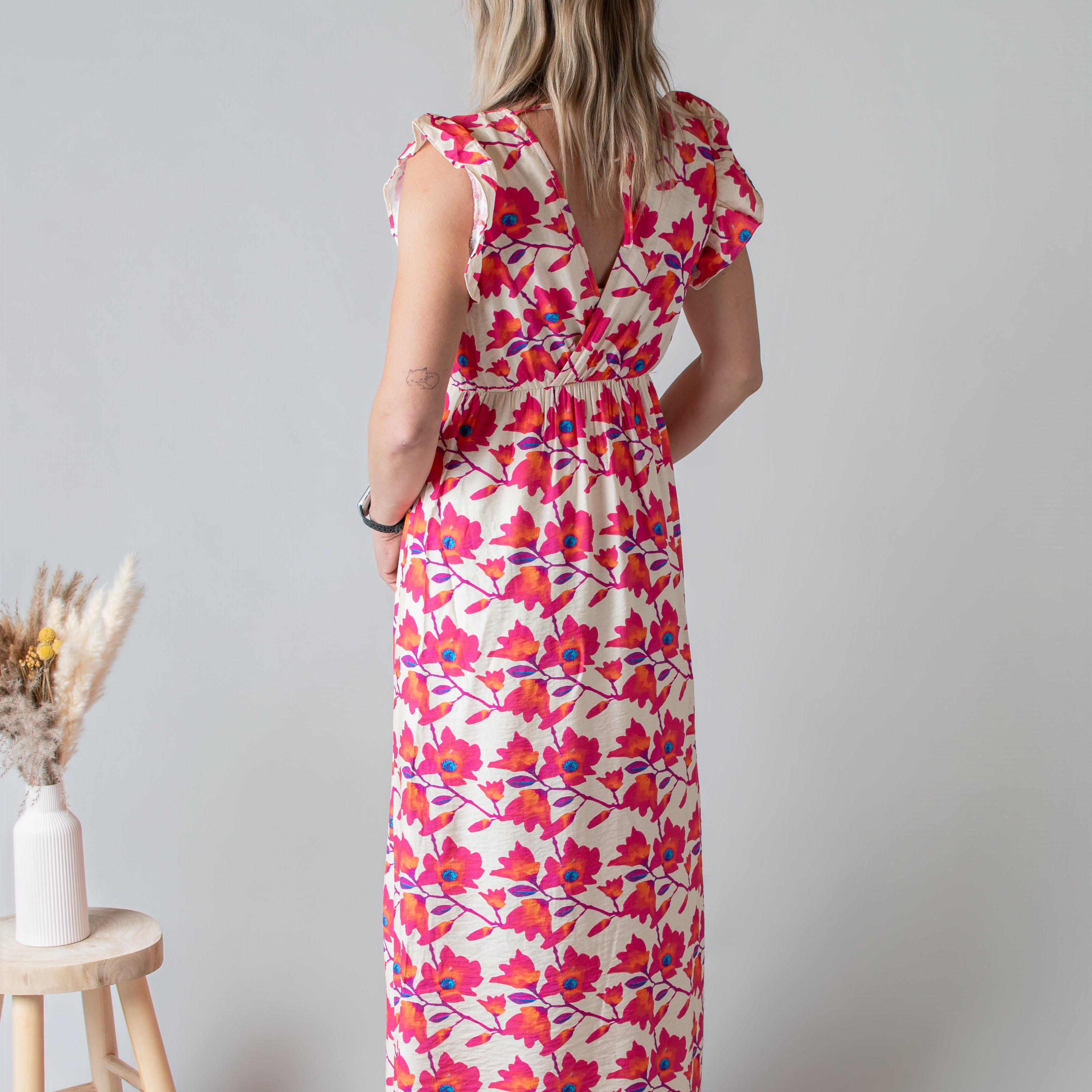 Robe Longue Fleurie Rose