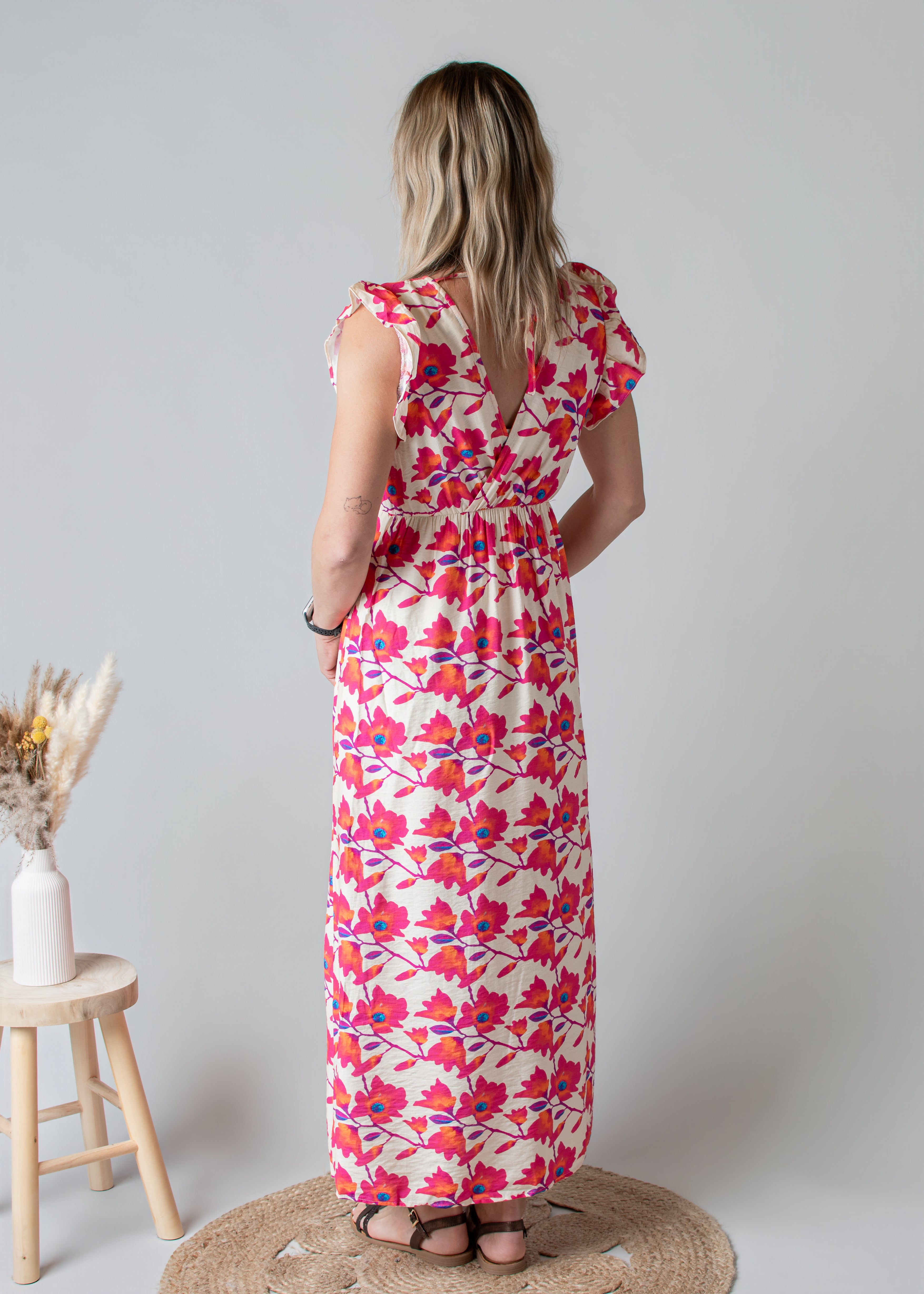 Robe Longue Fleurie Rose