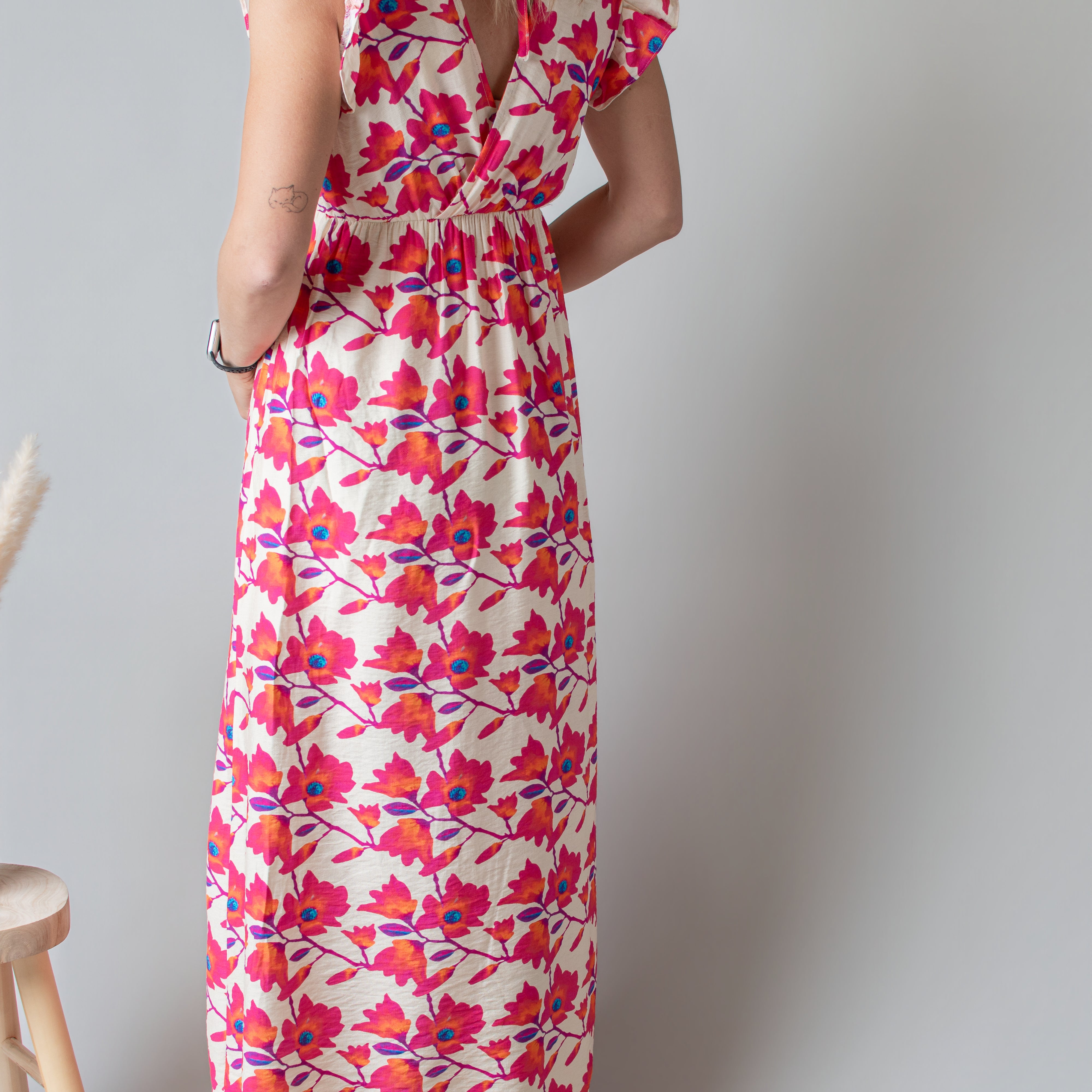 Robe Longue Fleurie Rose