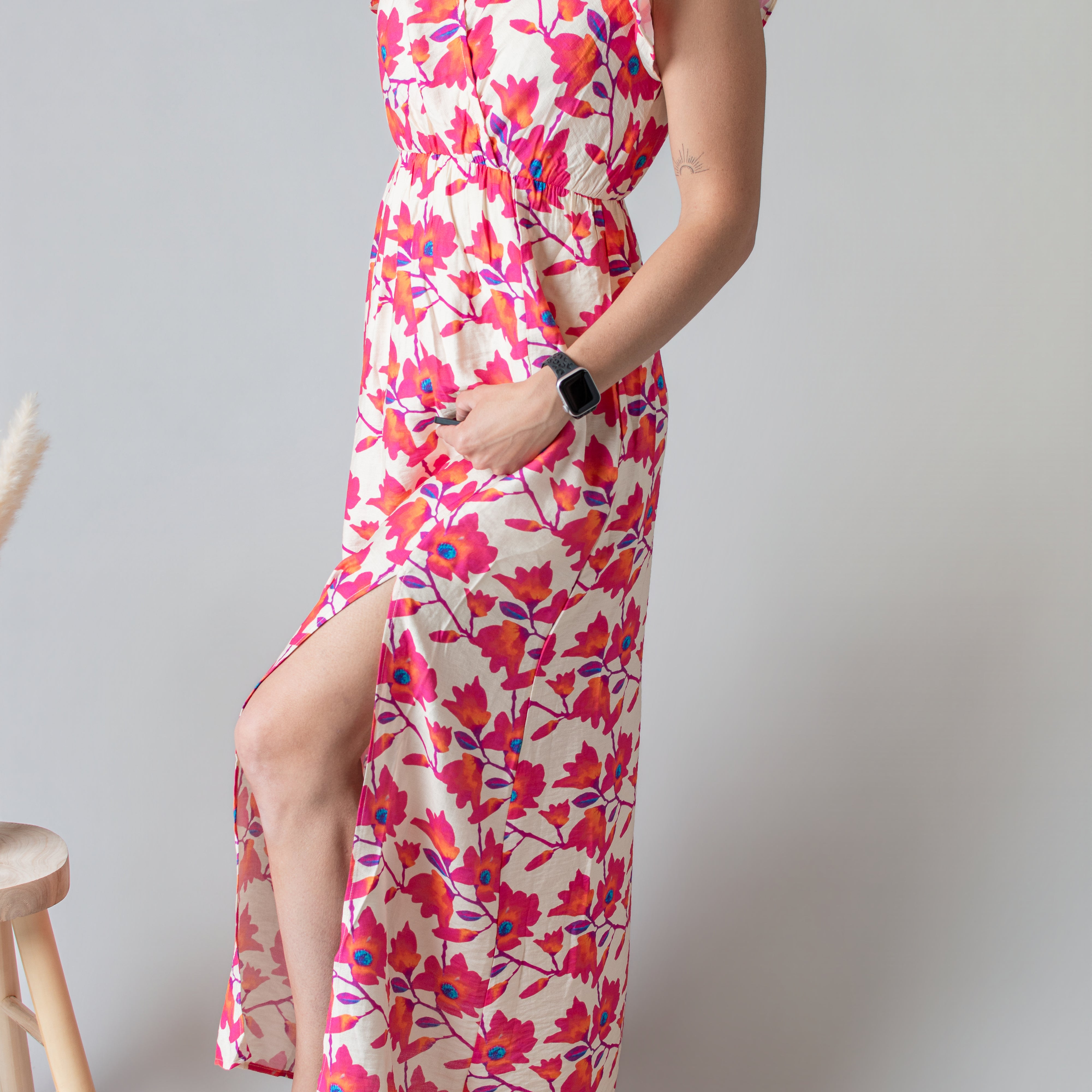 Robe Longue Fleurie Rose