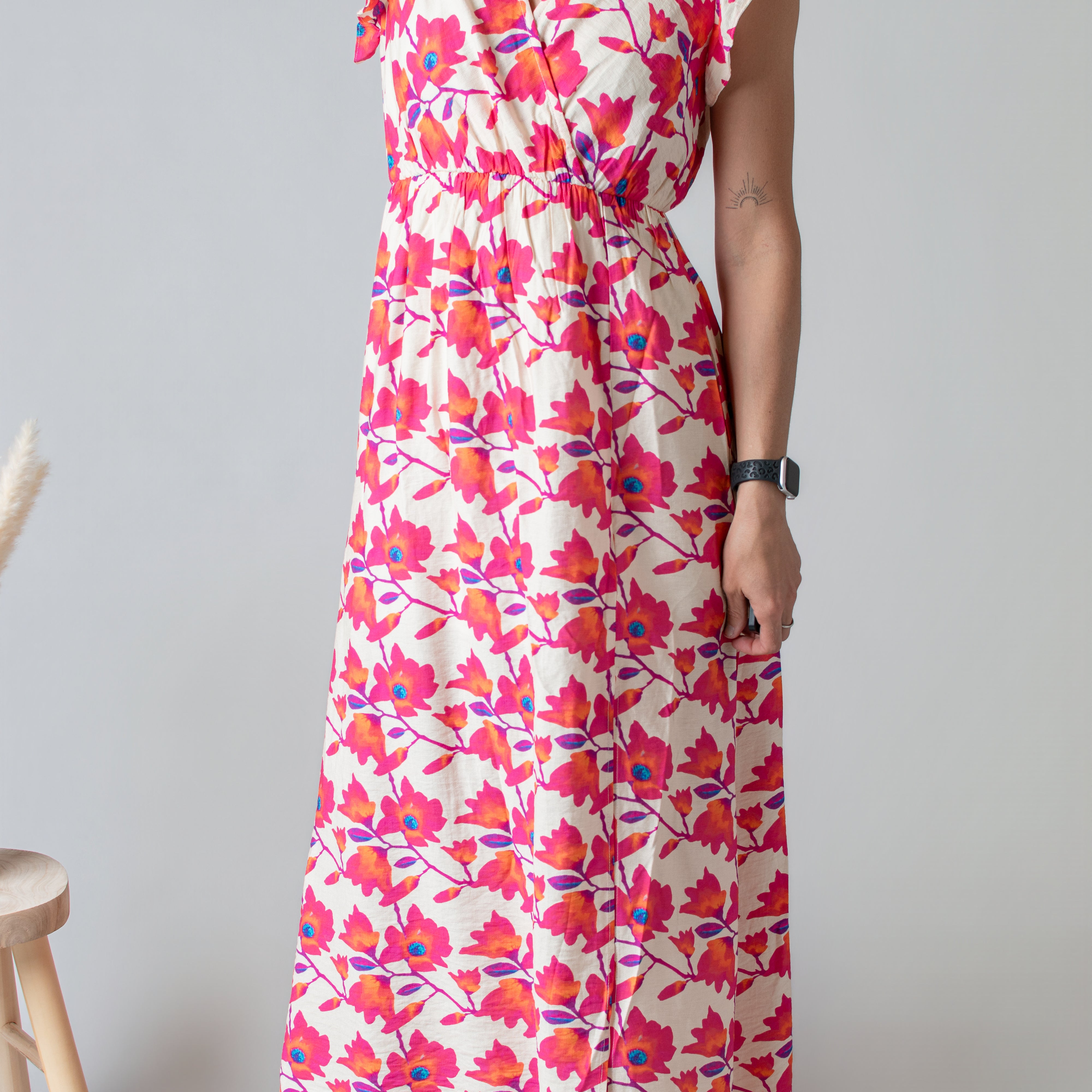 Robe Longue Fleurie Rose