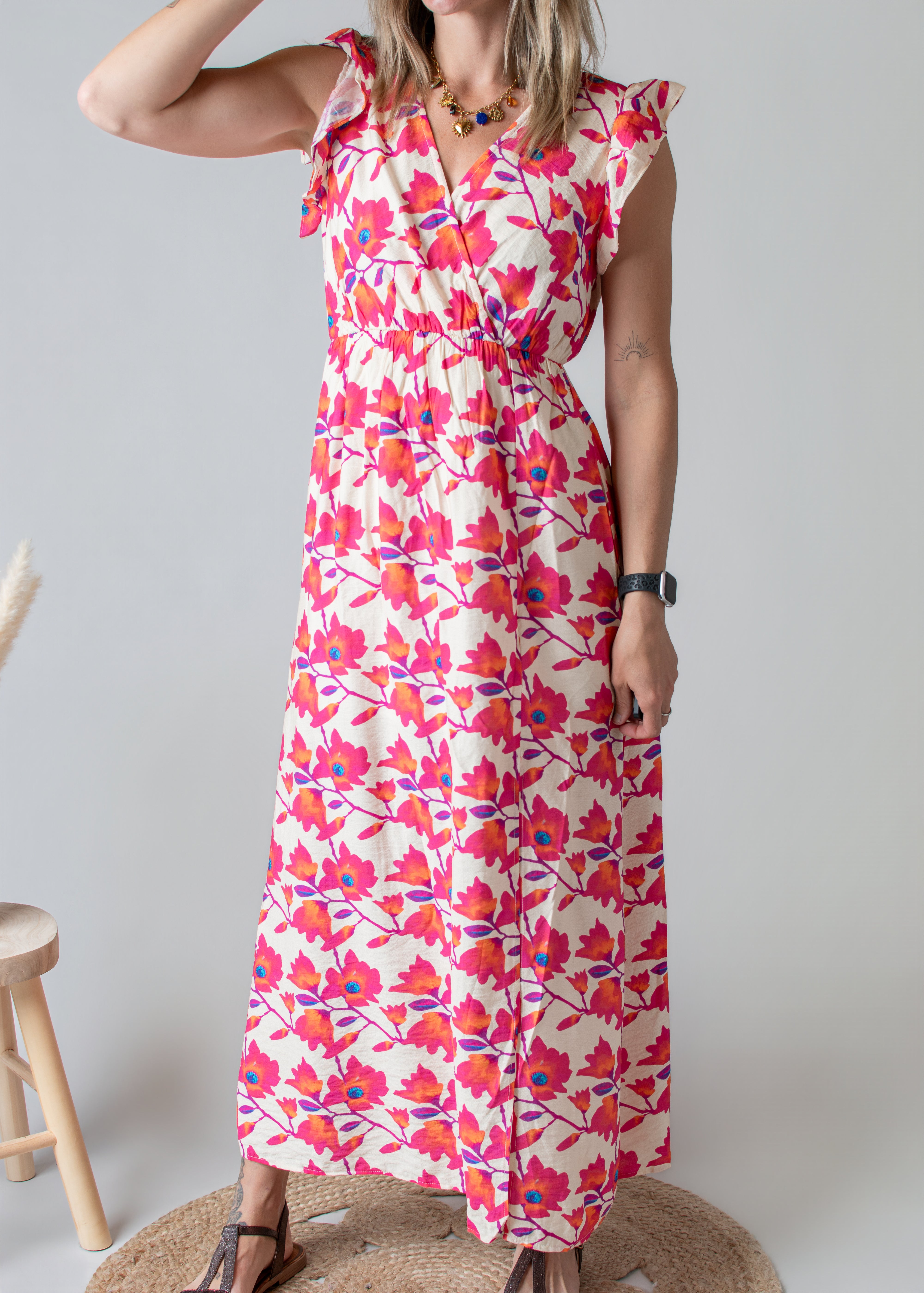 Robe Longue Fleurie Rose