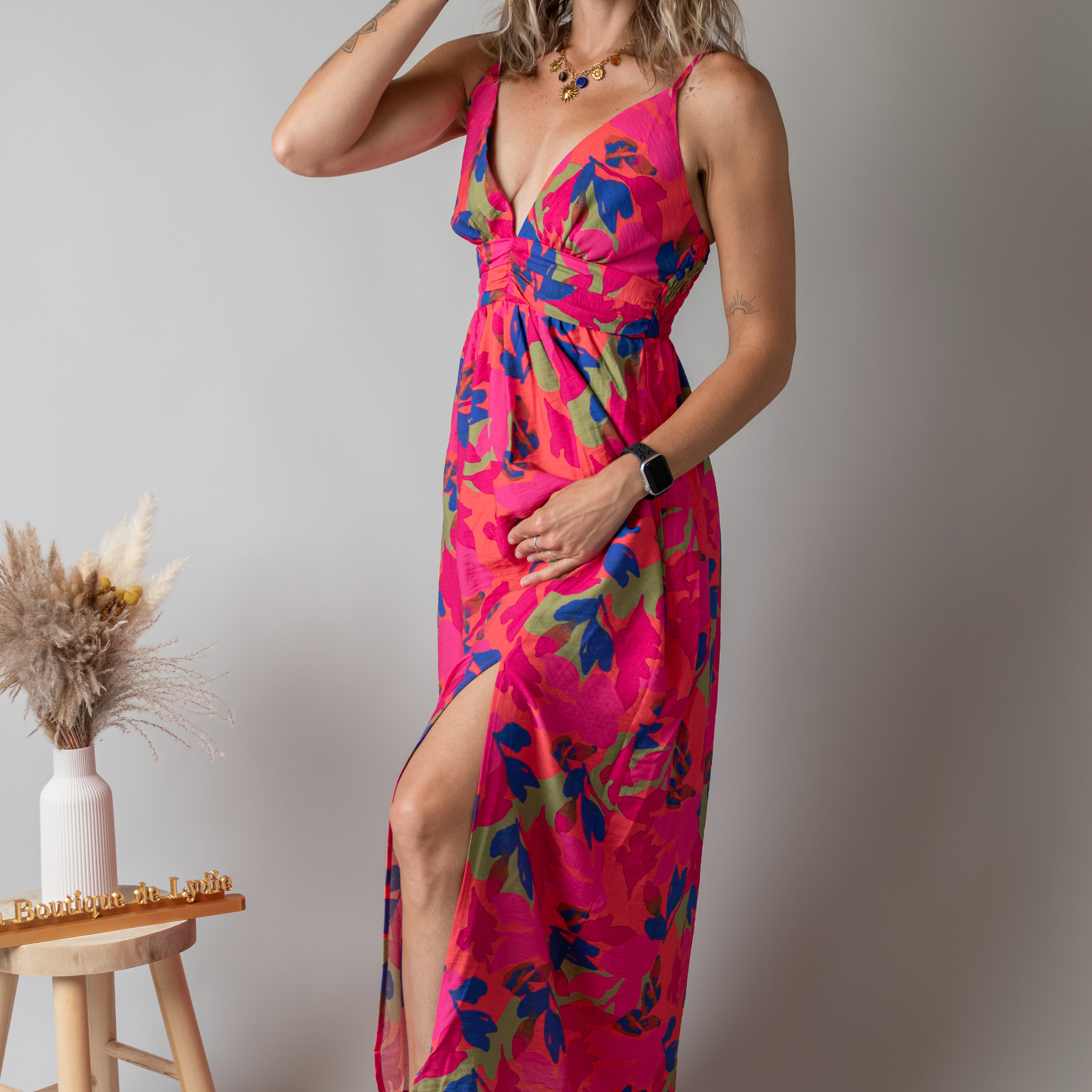 Robe Longue Fleurie Fuchsia la boutique de lydie