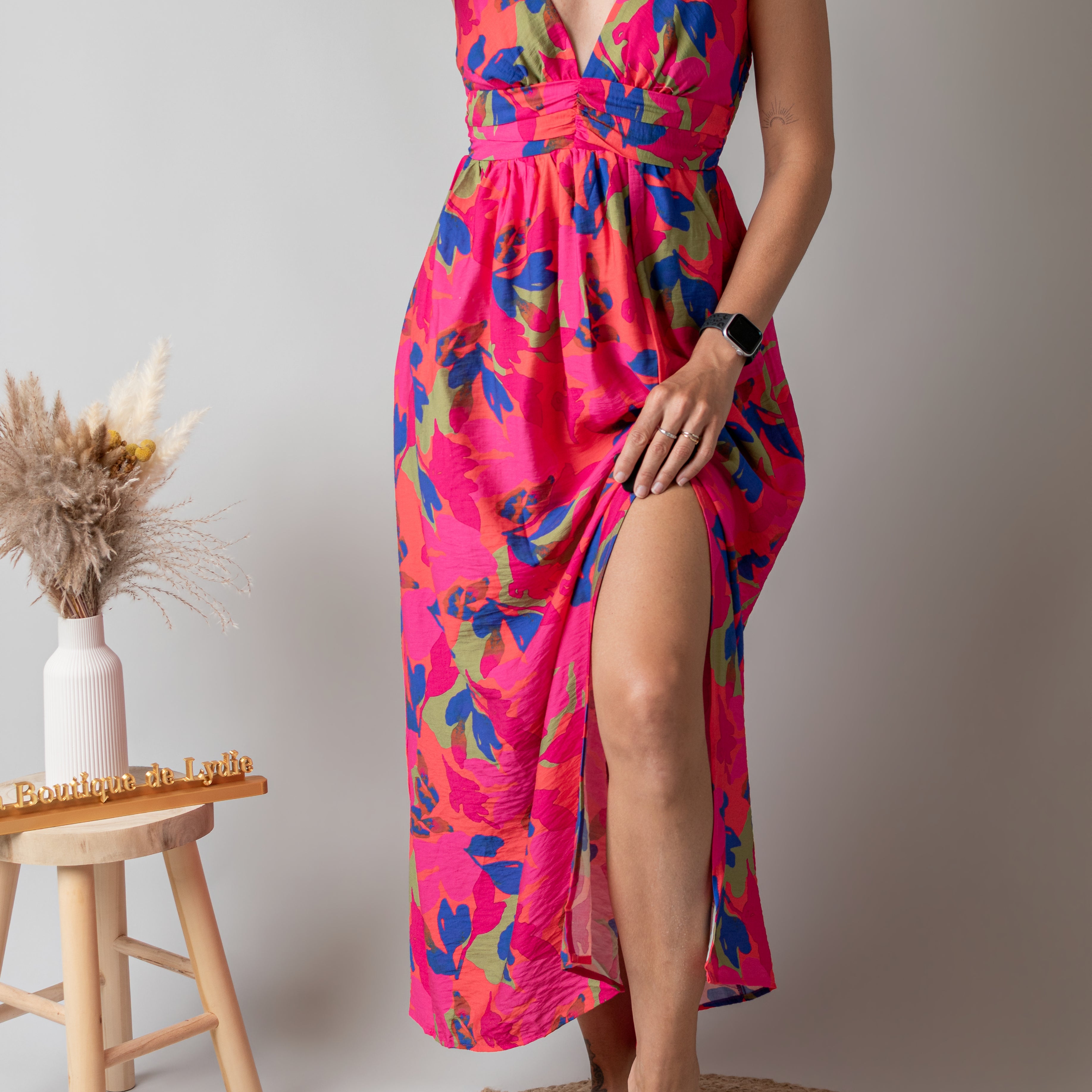 Robe Longue Fleurie Fuchsia la boutique de lydie