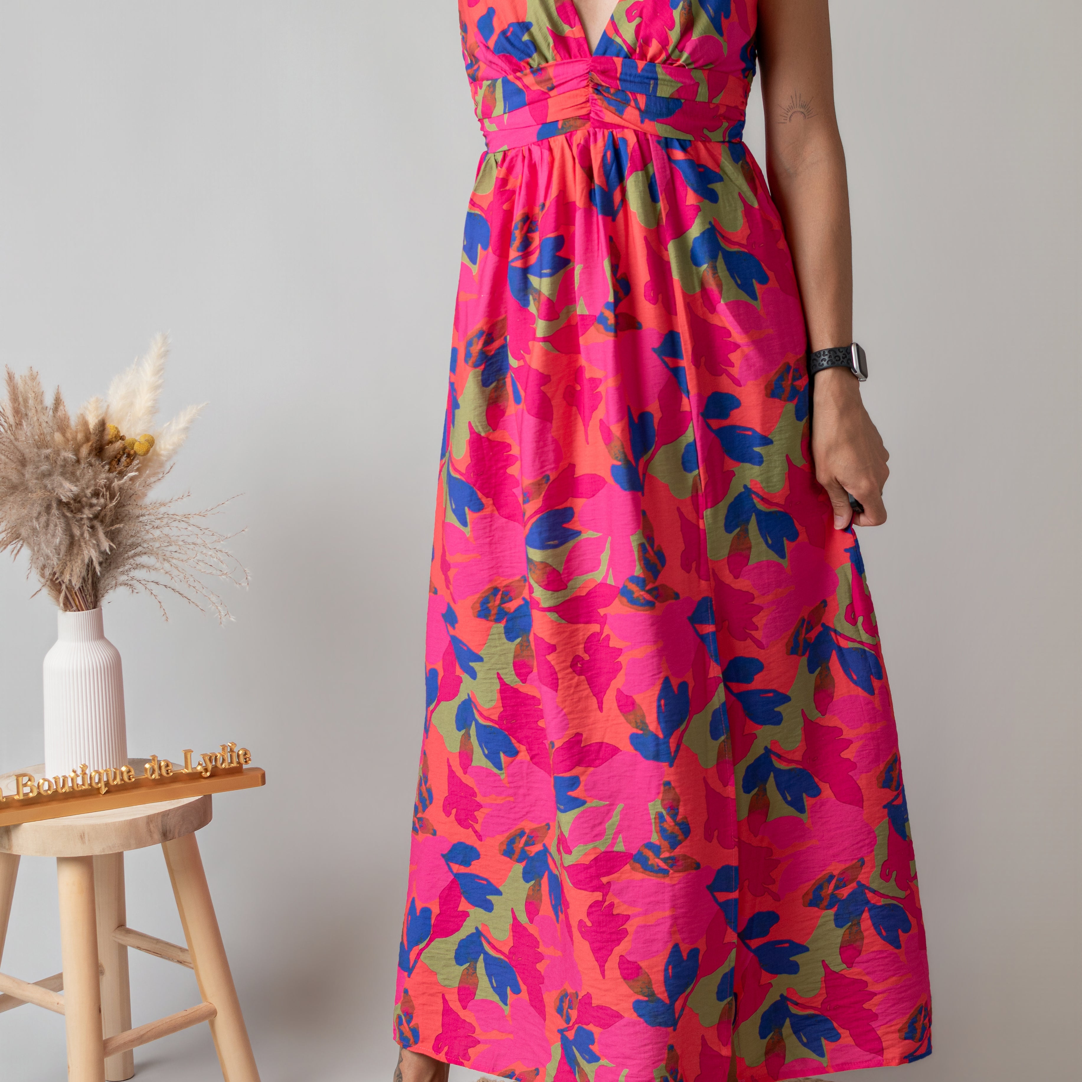 Robe Longue Fleurie Fuchsia la boutique de lydie