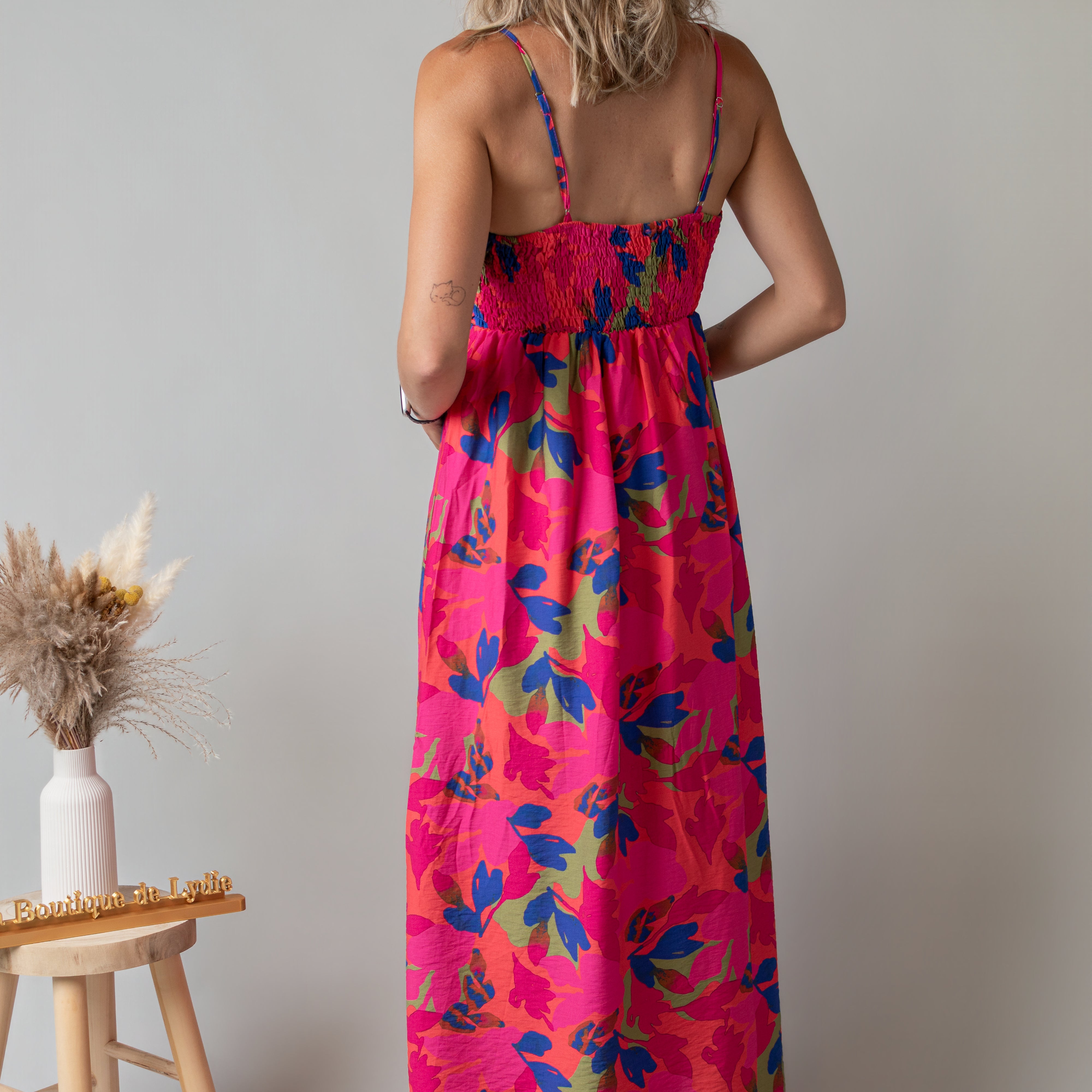Robe Longue Fleurie Fuchsia