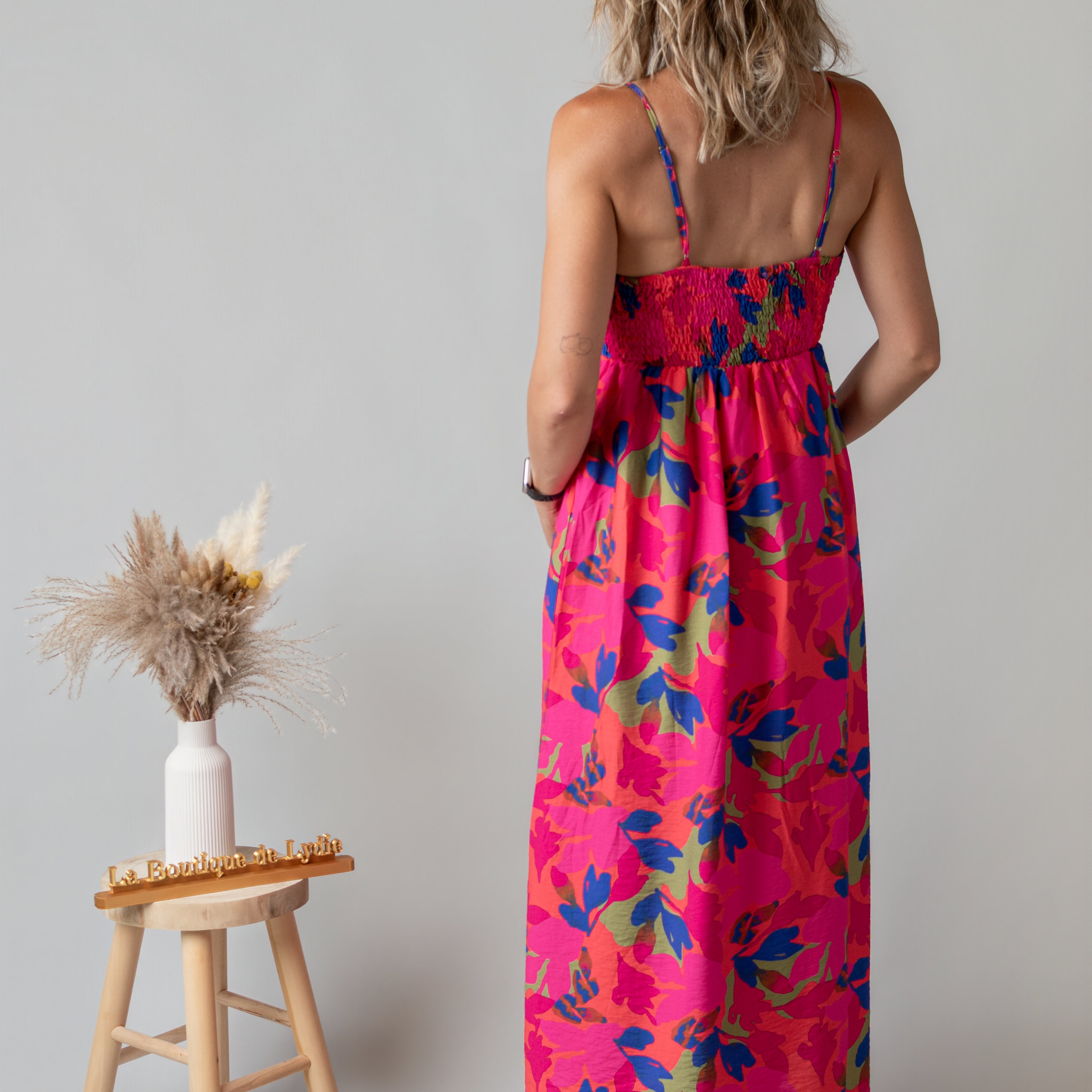 Robe Longue Fleurie Fuchsia